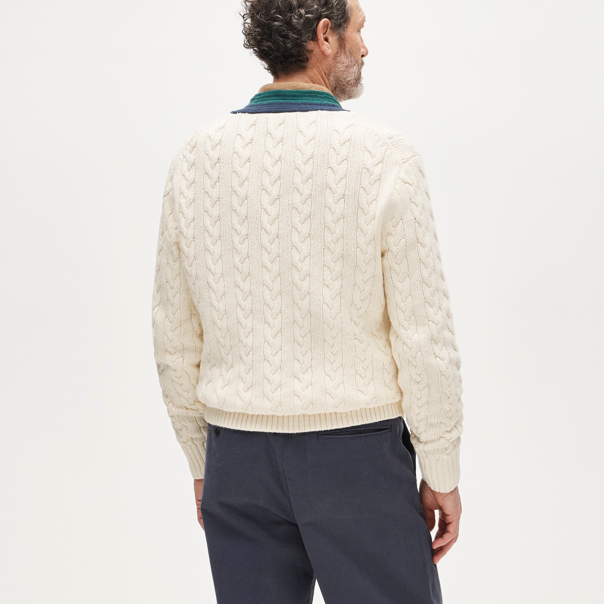 Cable-knit V-neck sweater in cotton