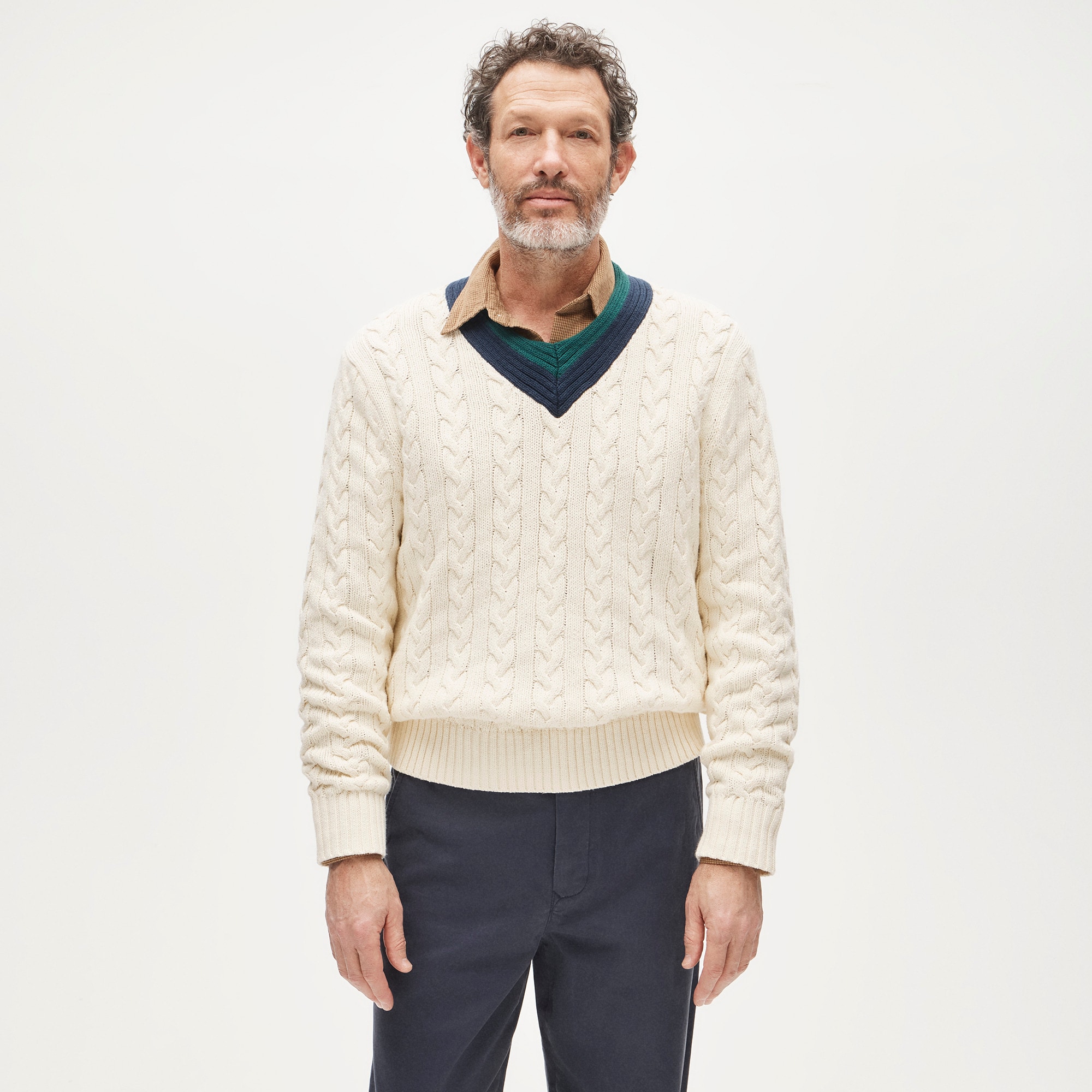 Cable-knit V-neck sweater in cotton