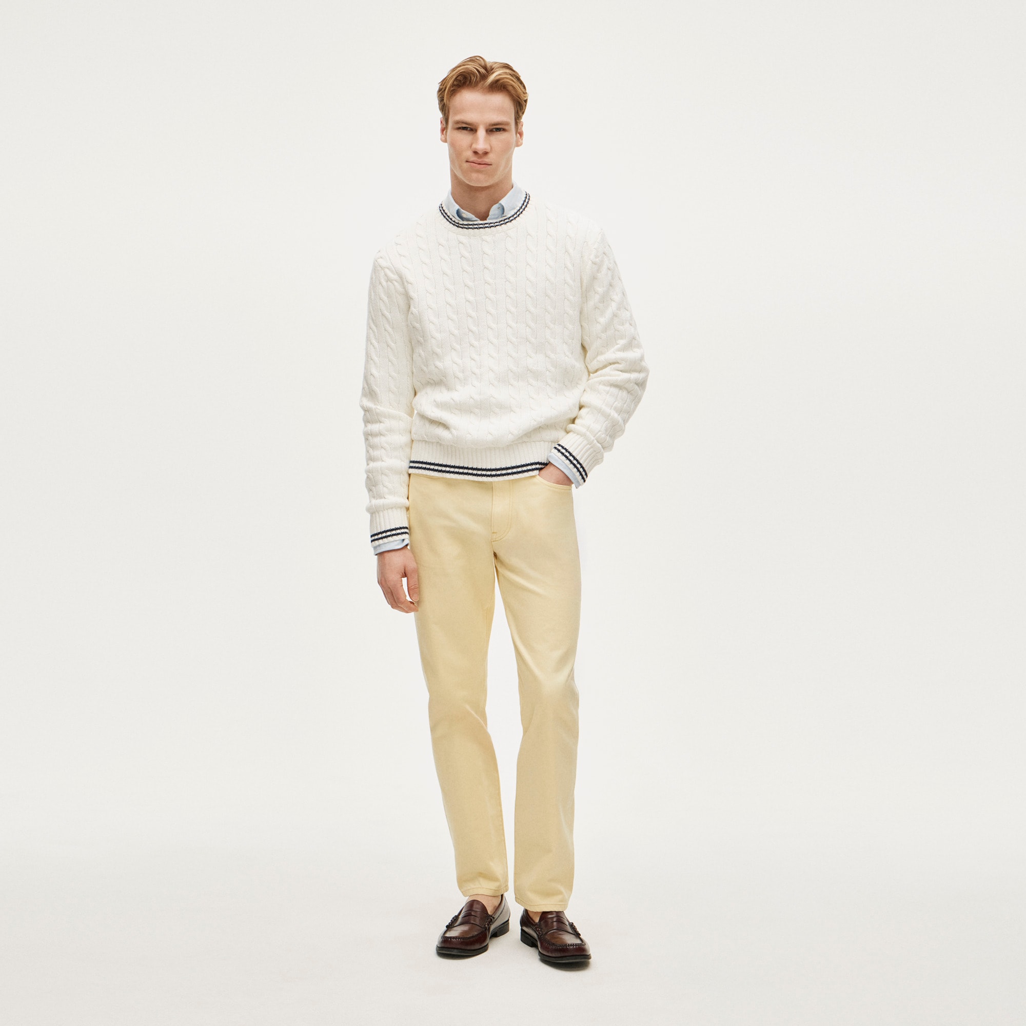 Heritage cotton tipped cable-knit sweater