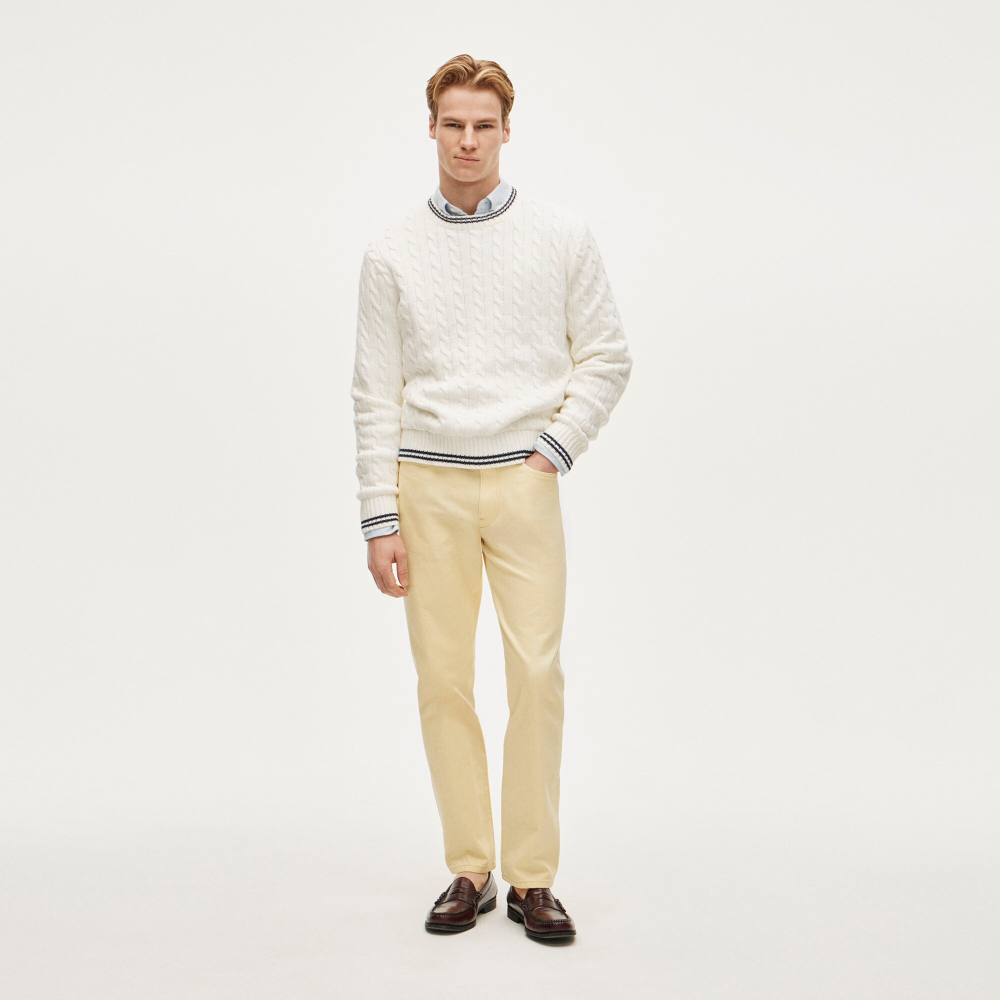 Heritage cotton tipped cable-knit sweater