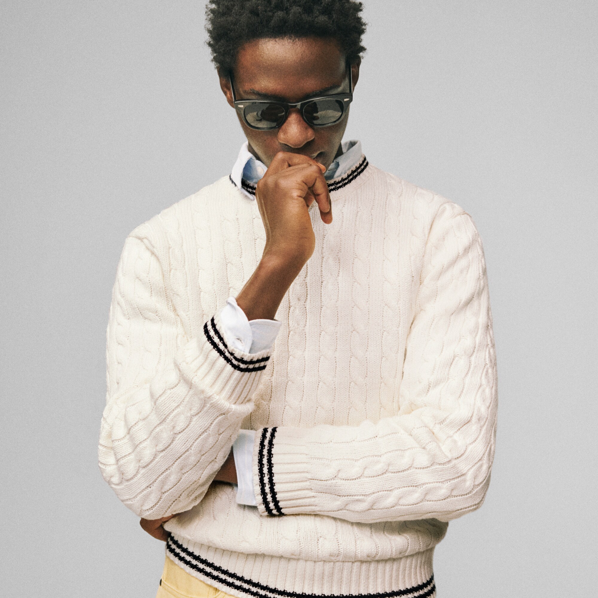 Heritage Cotton Tipped Cable-knit Sweater For Men | J.Crew