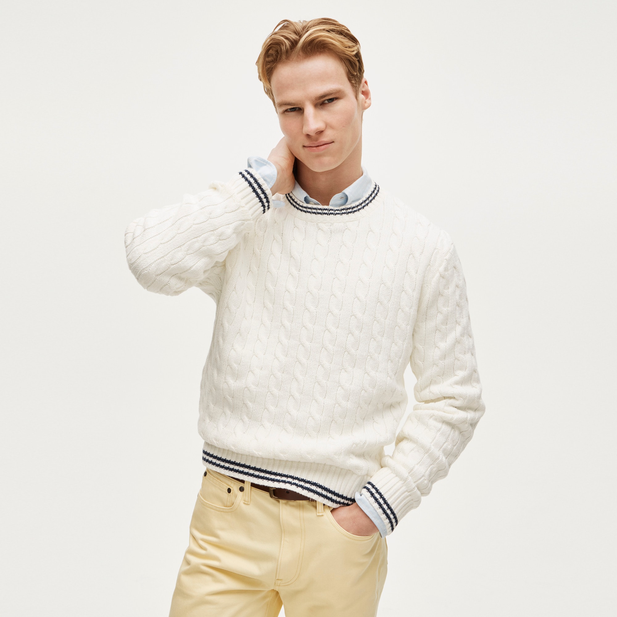 Heritage Cotton Tipped Cable-knit Sweater For Men | J.Crew