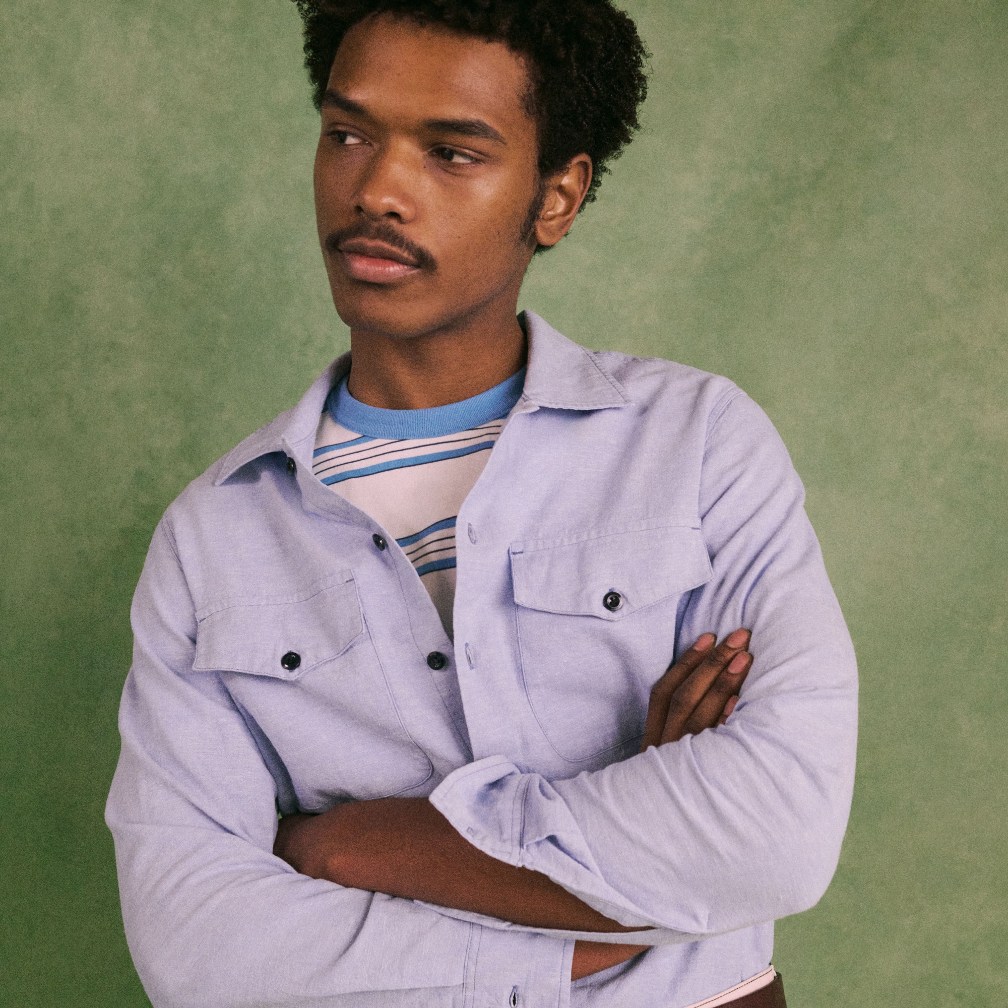 Wallace & Barnes Chambray Workshirt In Hemp-cotton Blend For Men
