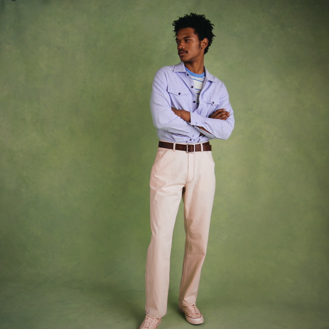 Wallace & Barnes Chambray Workshirt In Hemp-cotton Blend For Men