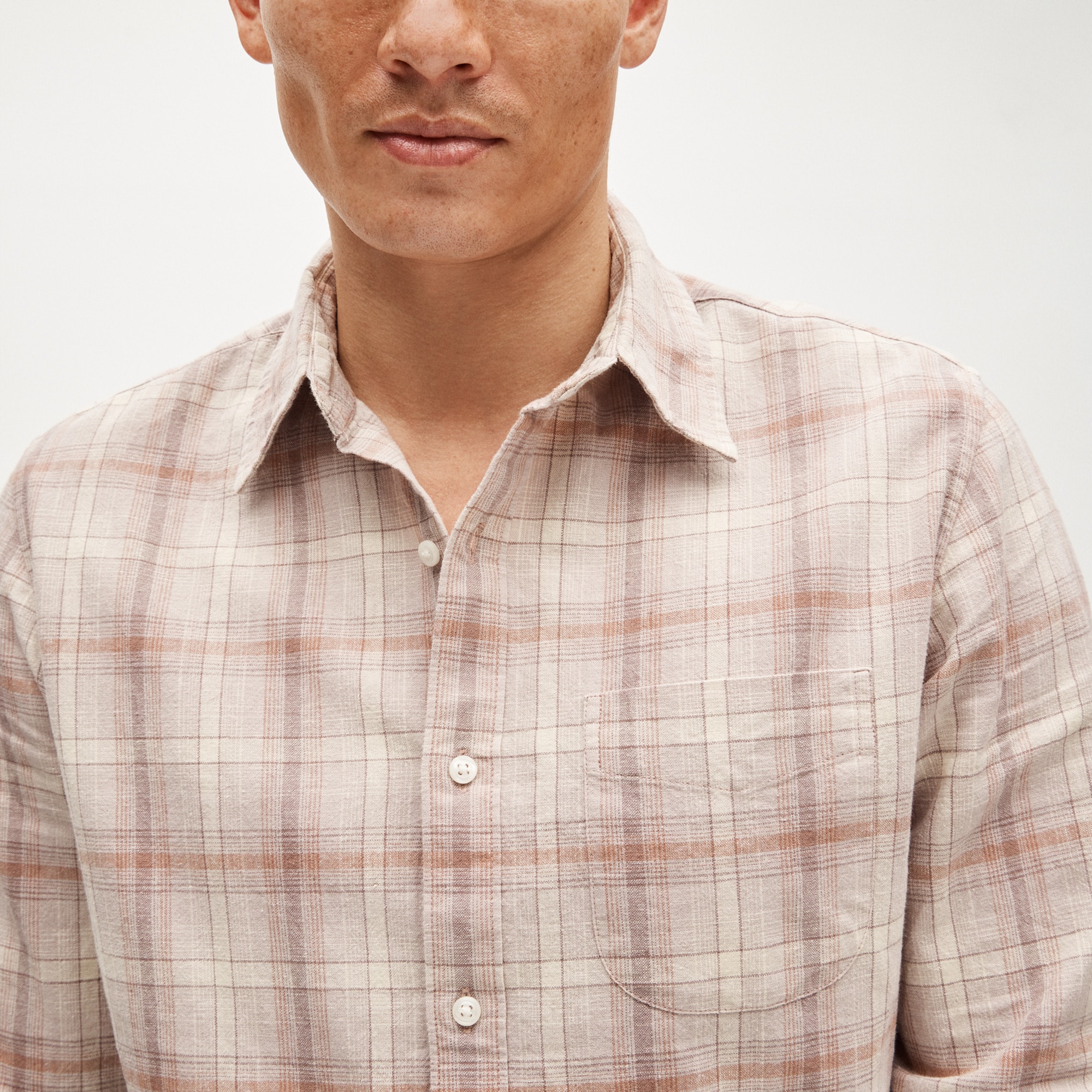 Linen-cotton blend shirt in shadow plaid