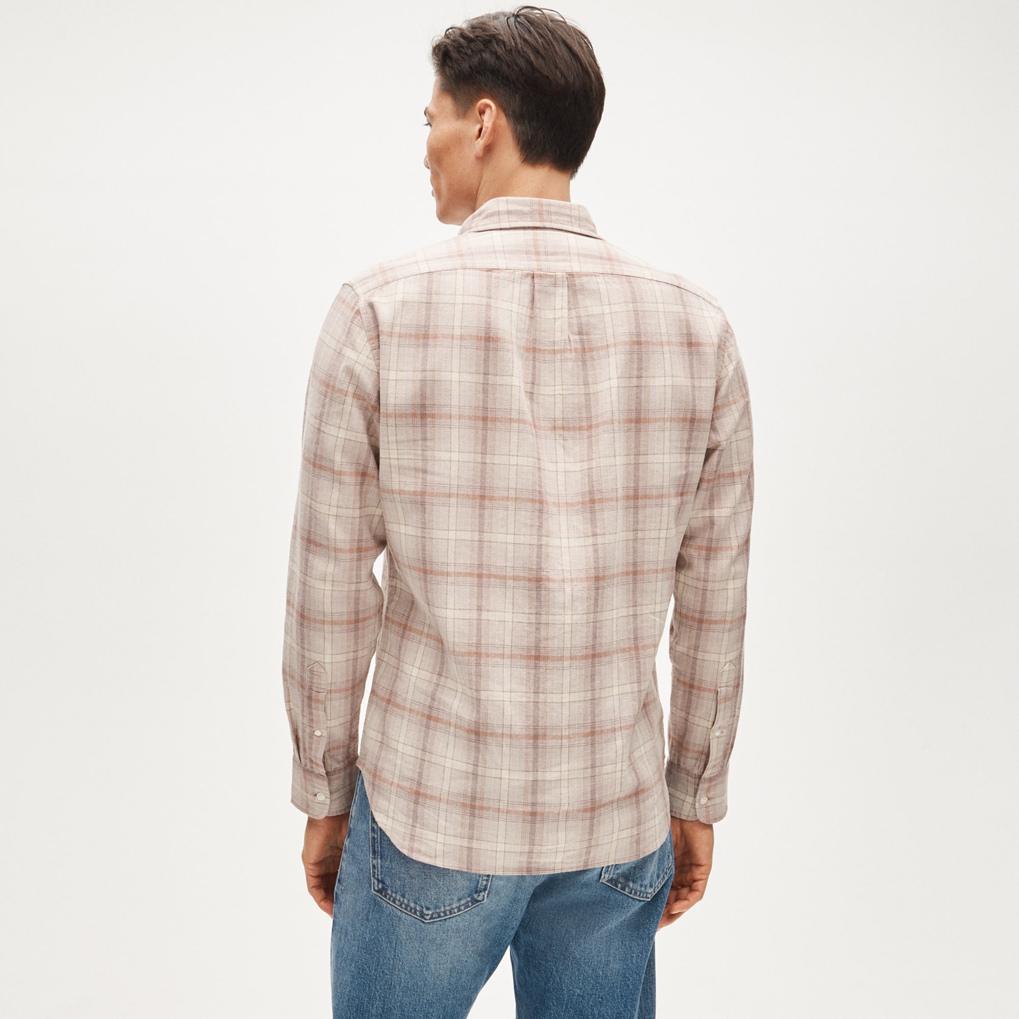Linen-cotton blend shirt in shadow plaid