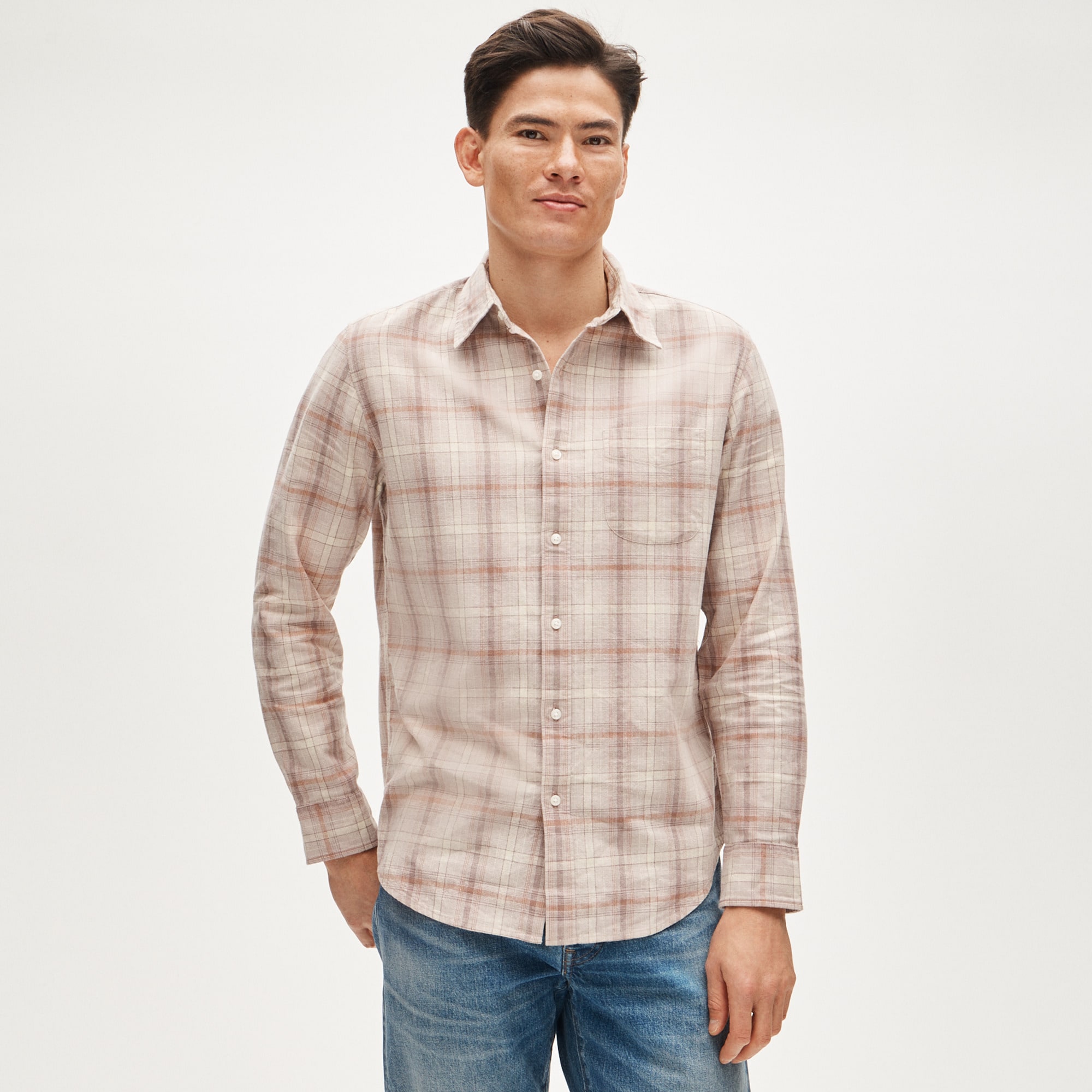 Linen-cotton blend shirt in shadow plaid