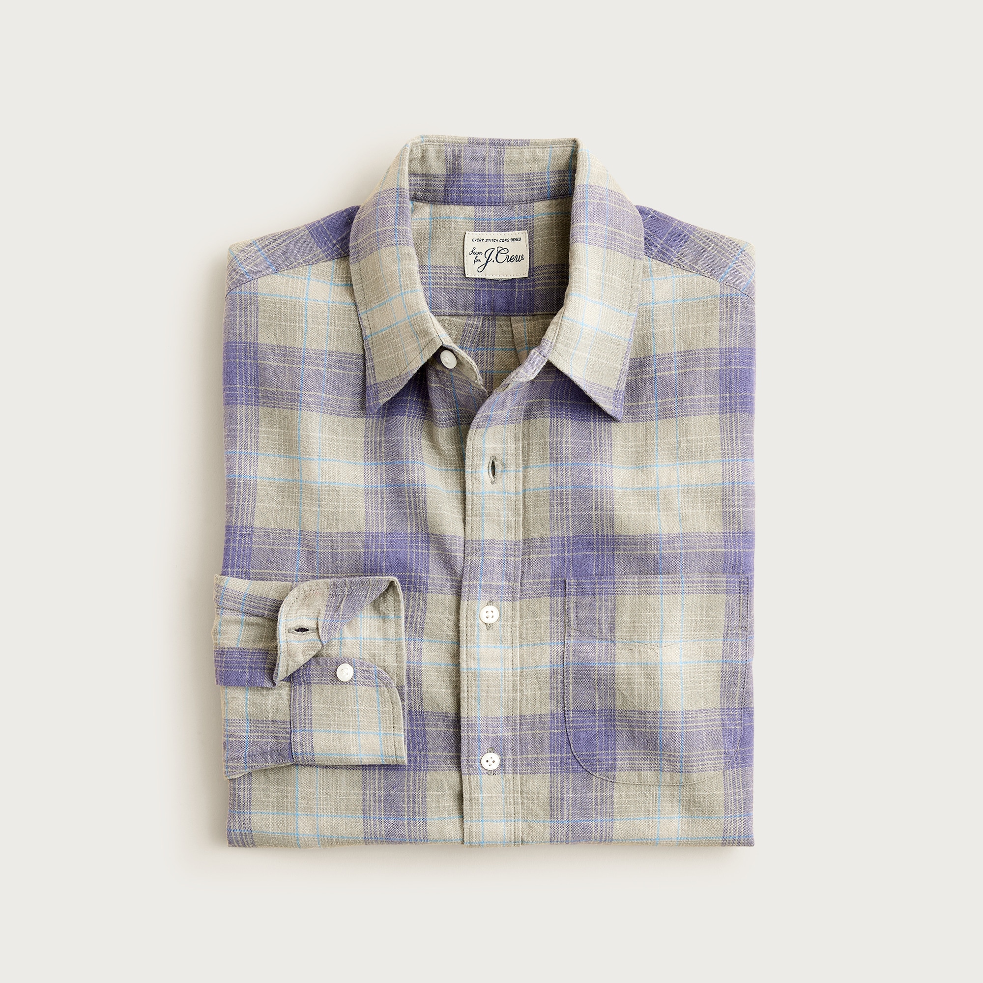 Linen-cotton blend shirt in shadow plaid