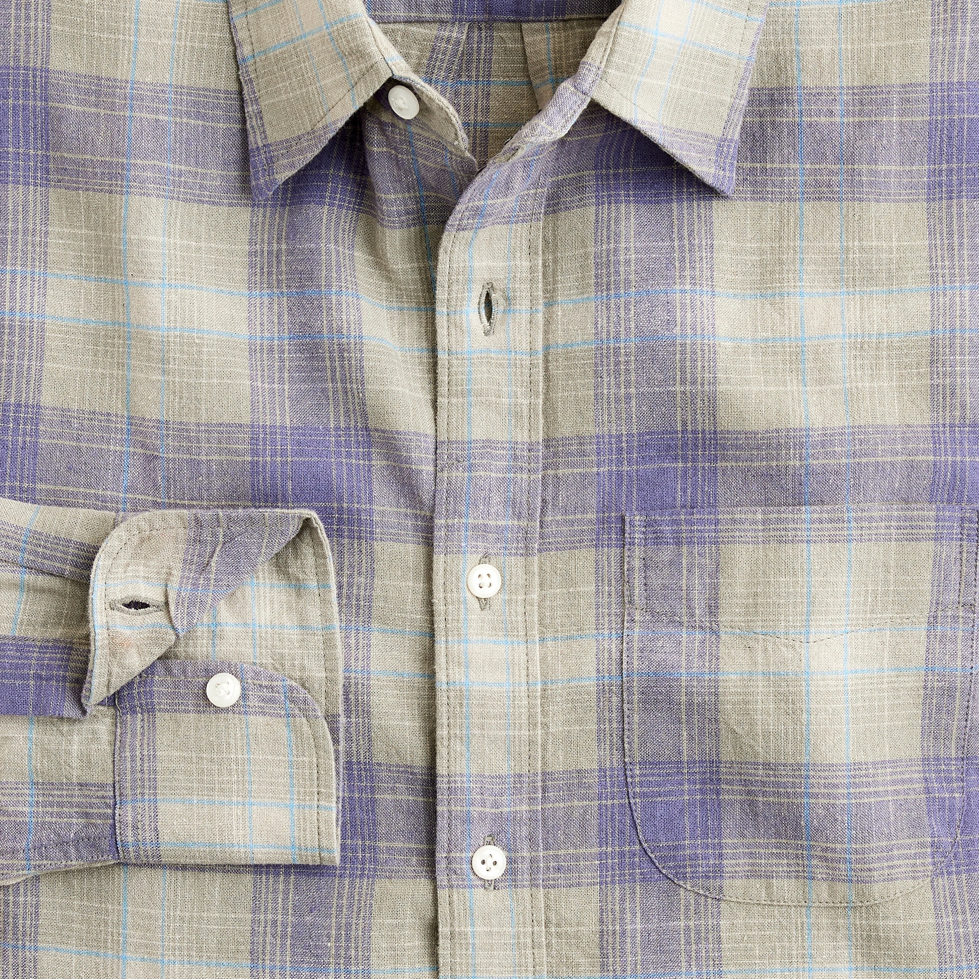 Linen-cotton blend shirt in shadow plaid