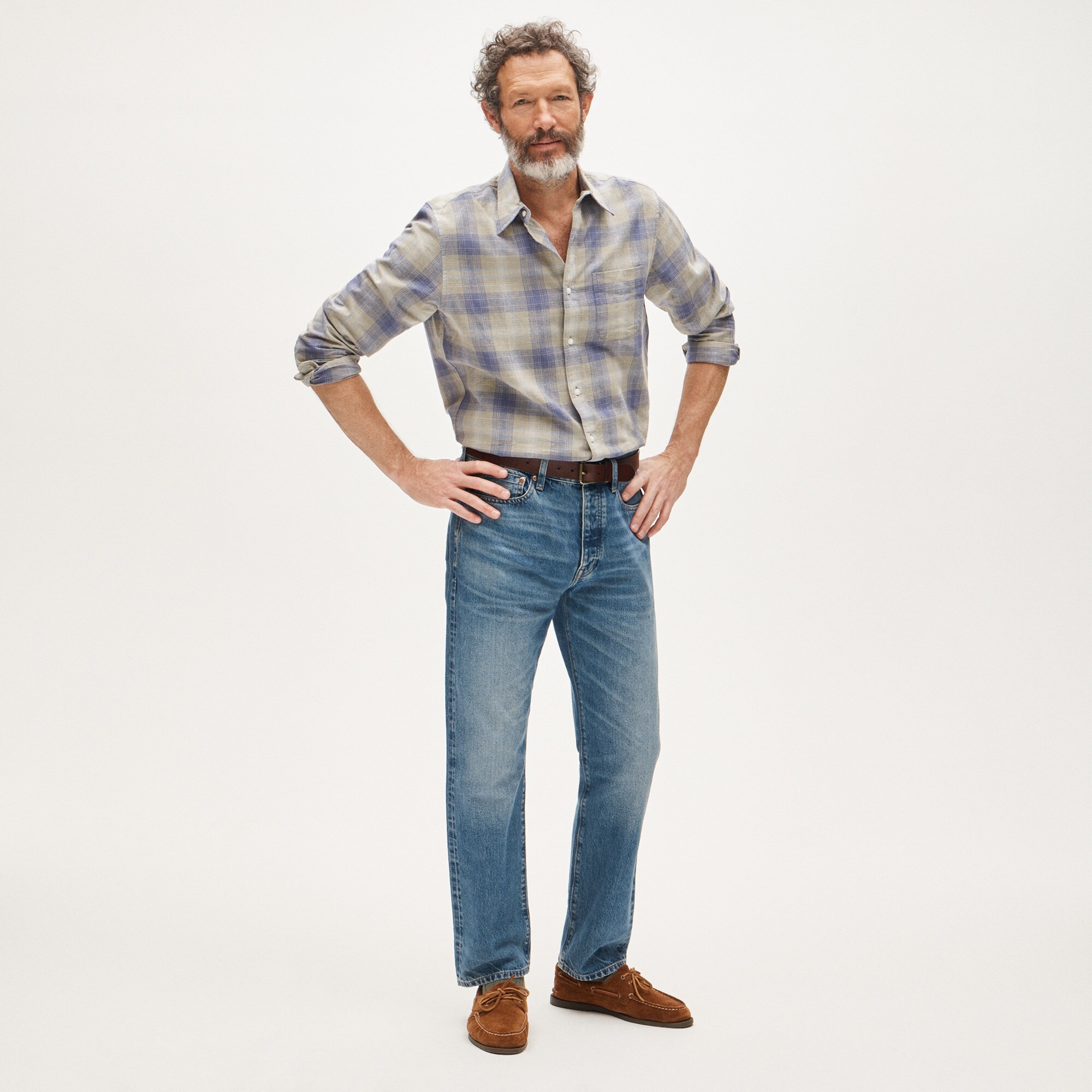 Linen-cotton blend shirt in shadow plaid
