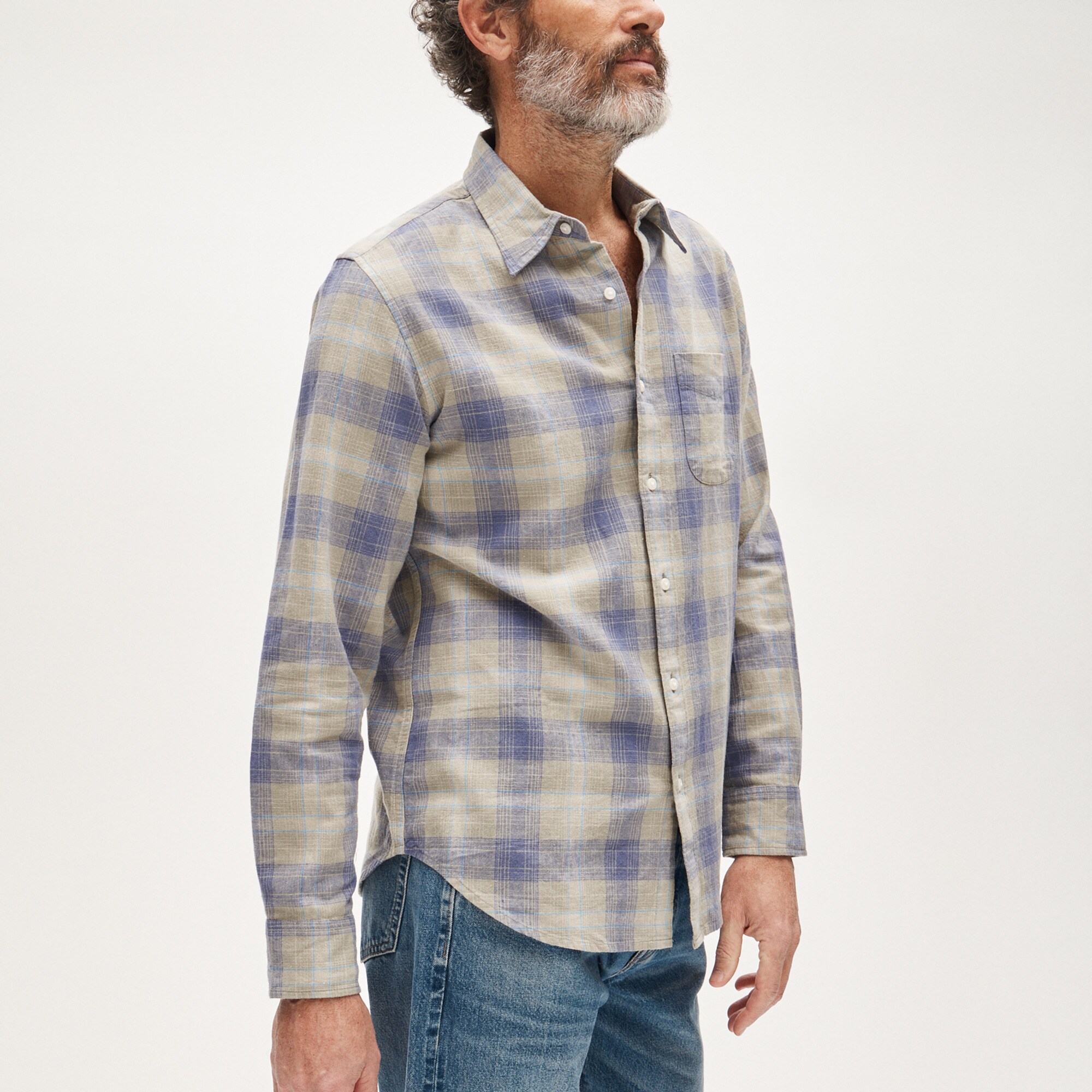 Linen-cotton blend shirt in shadow plaid