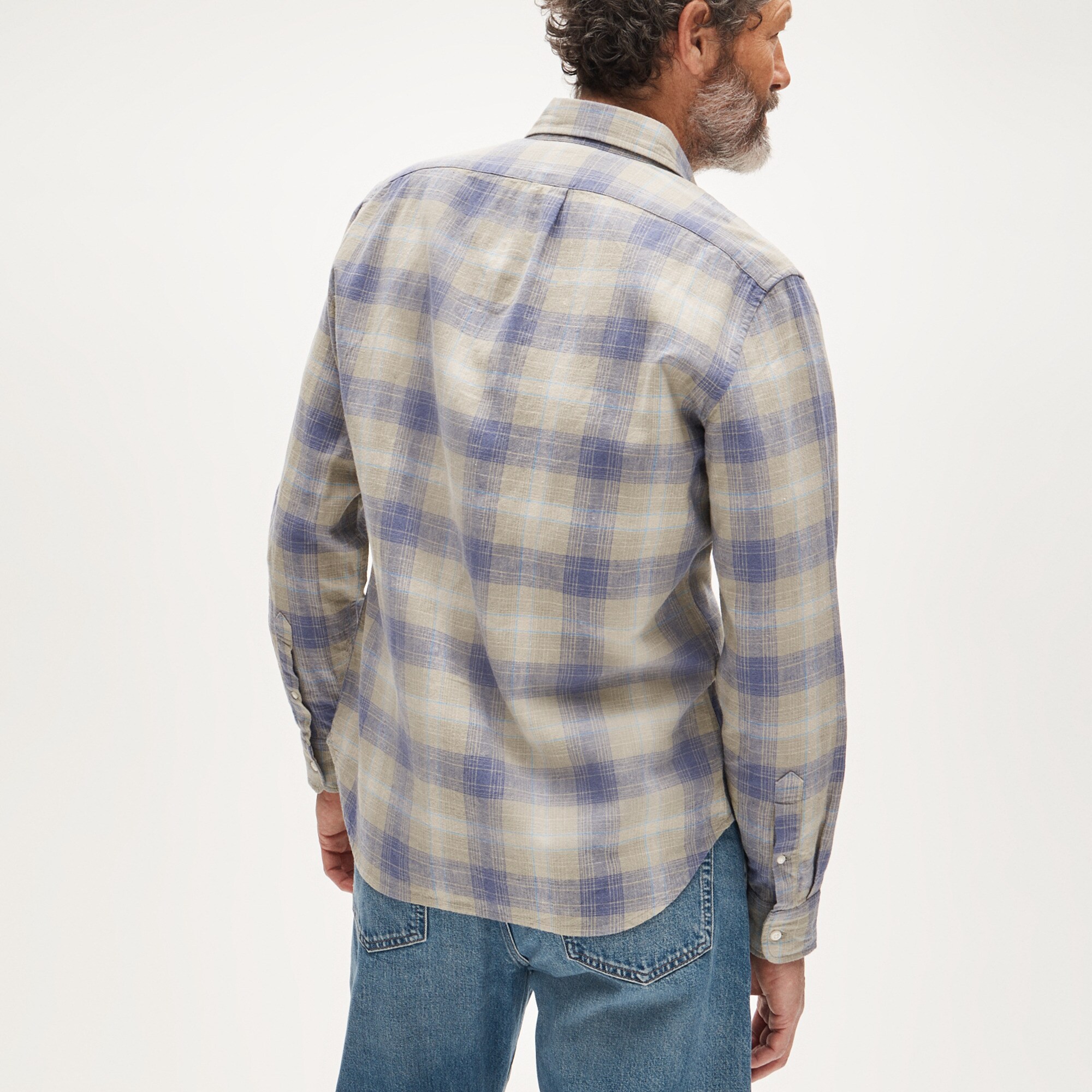 Linen-cotton blend shirt in shadow plaid