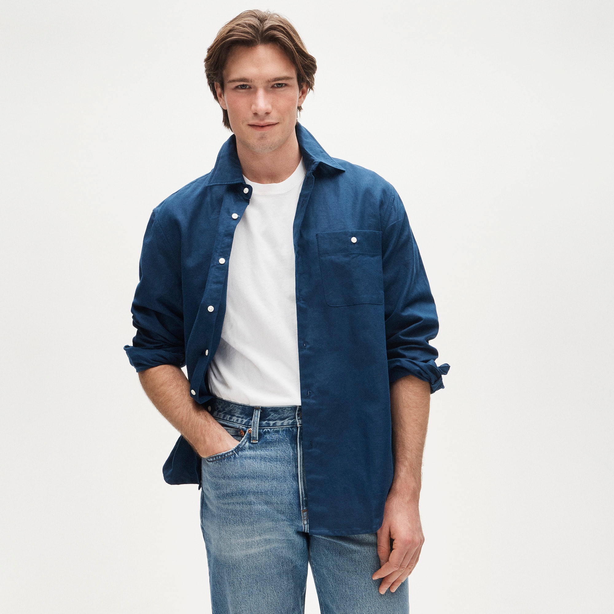 Linen-cotton blend twill shirt
