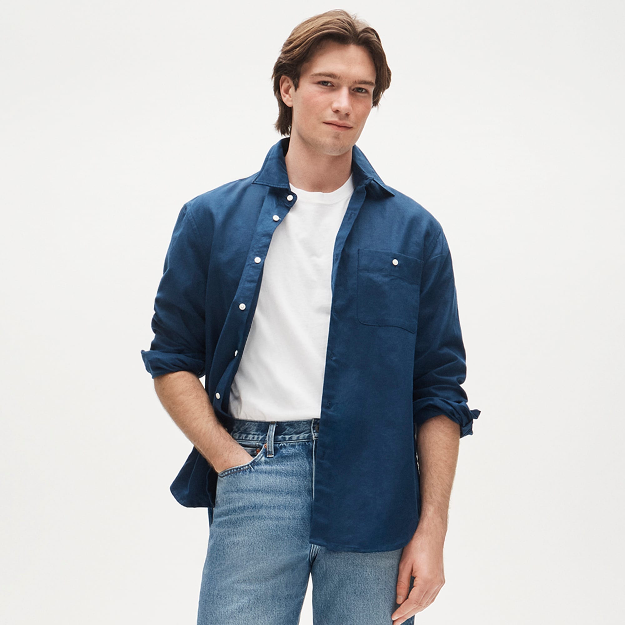 Linen-cotton blend twill shirt