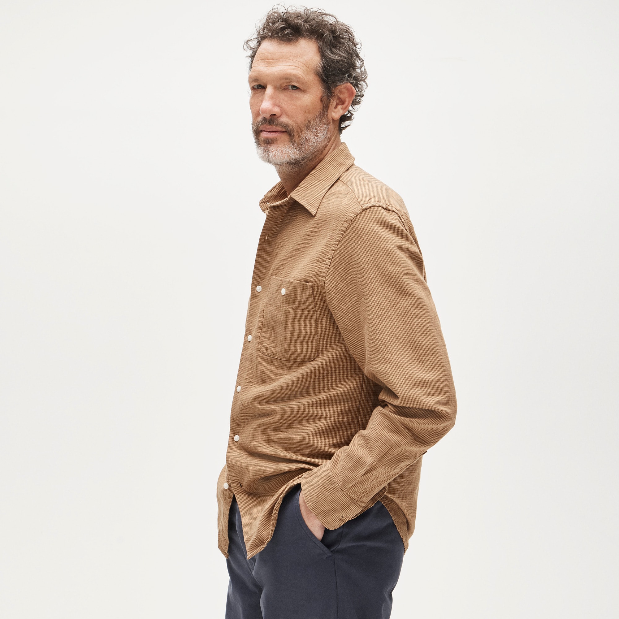 Linen-cotton blend twill shirt