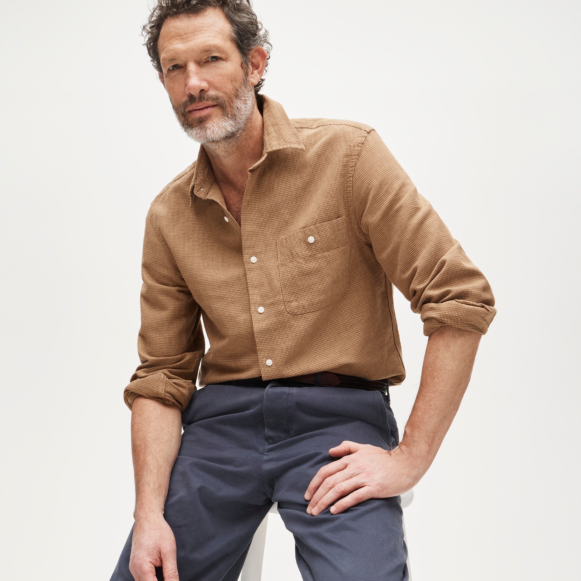 Linen-cotton blend twill shirt