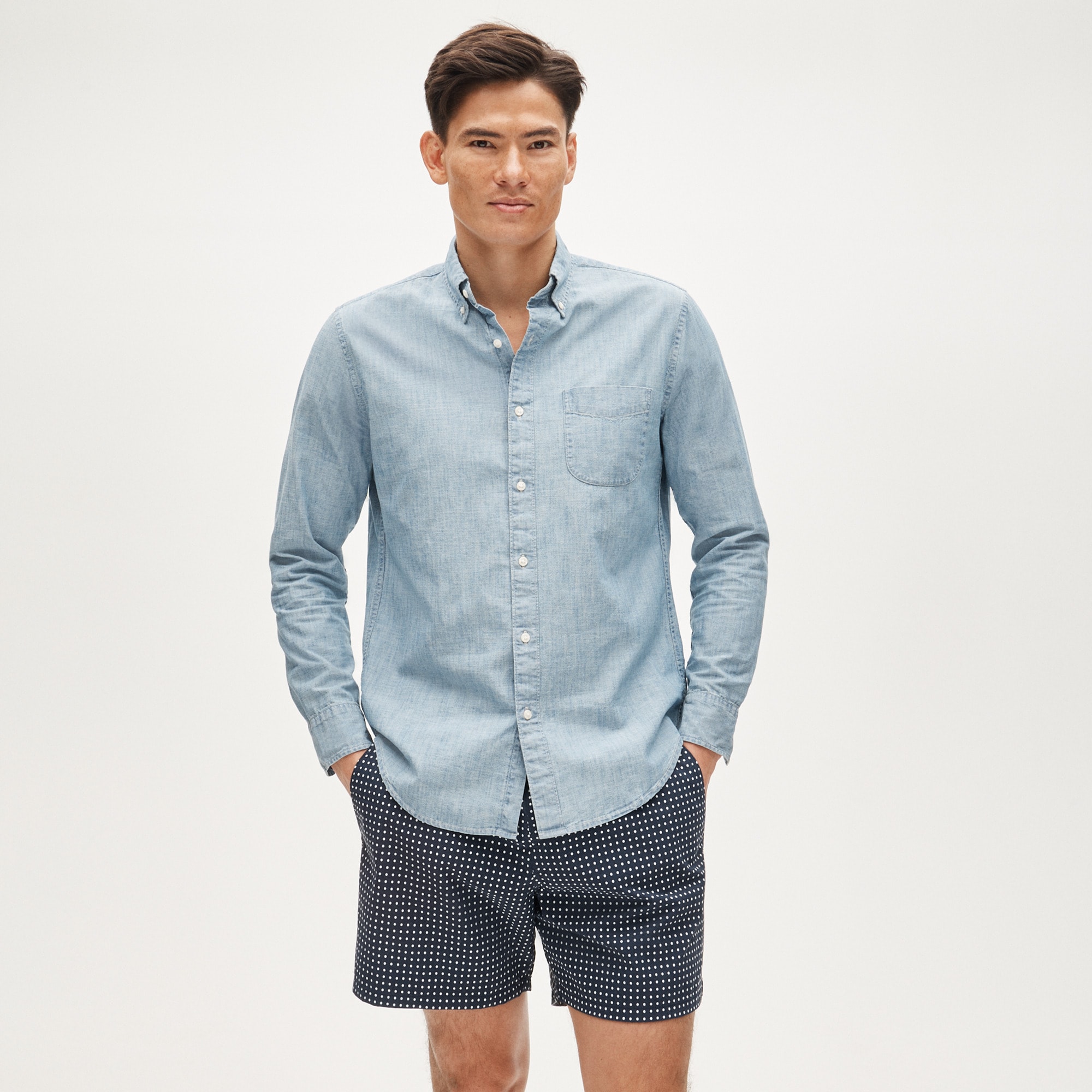 Organic cotton chambray shirt in light wash