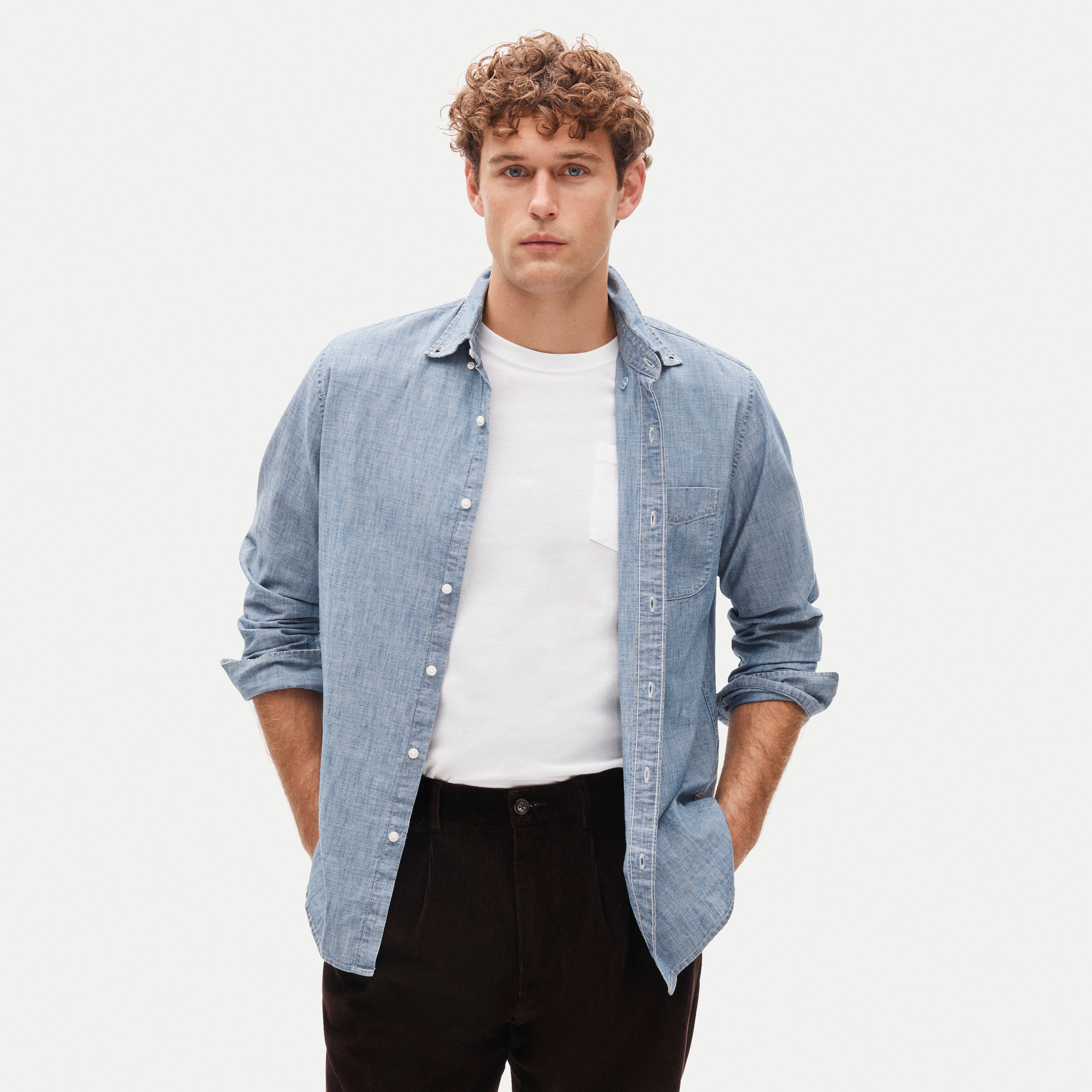 Organic cotton chambray shirt in vintage wash