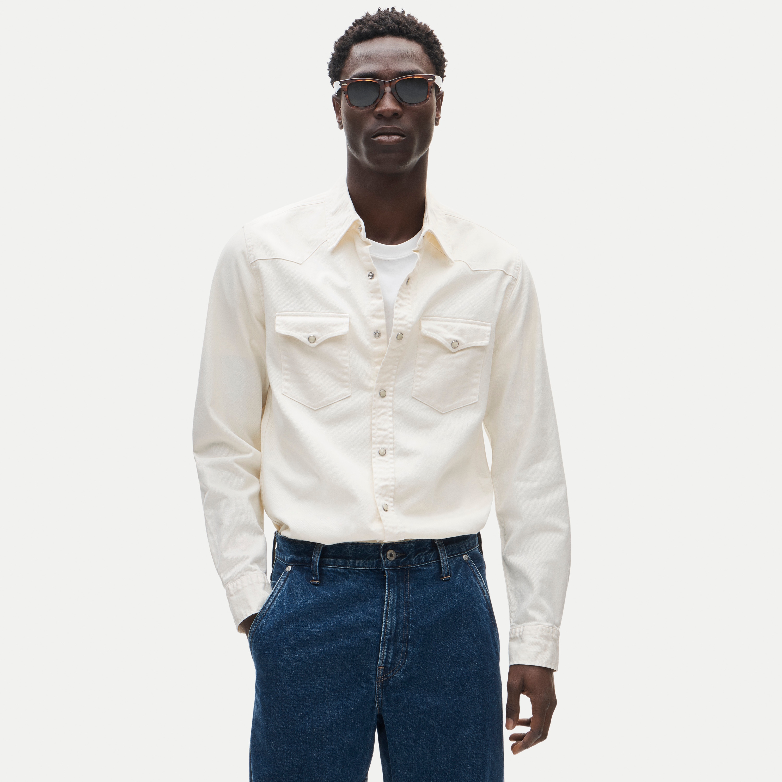 Midweight denim western shirt in ecru