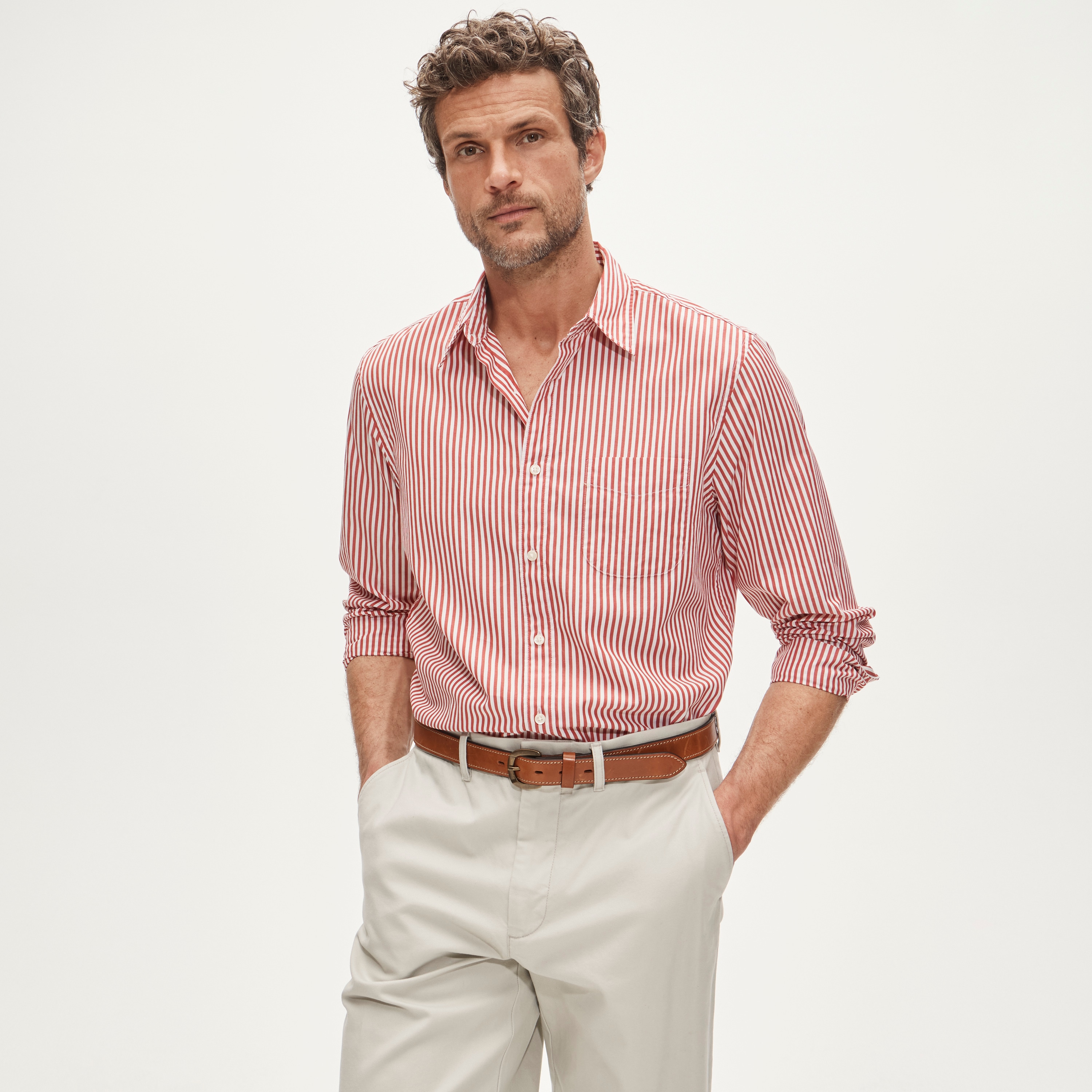 Poplin shirt with point collar
