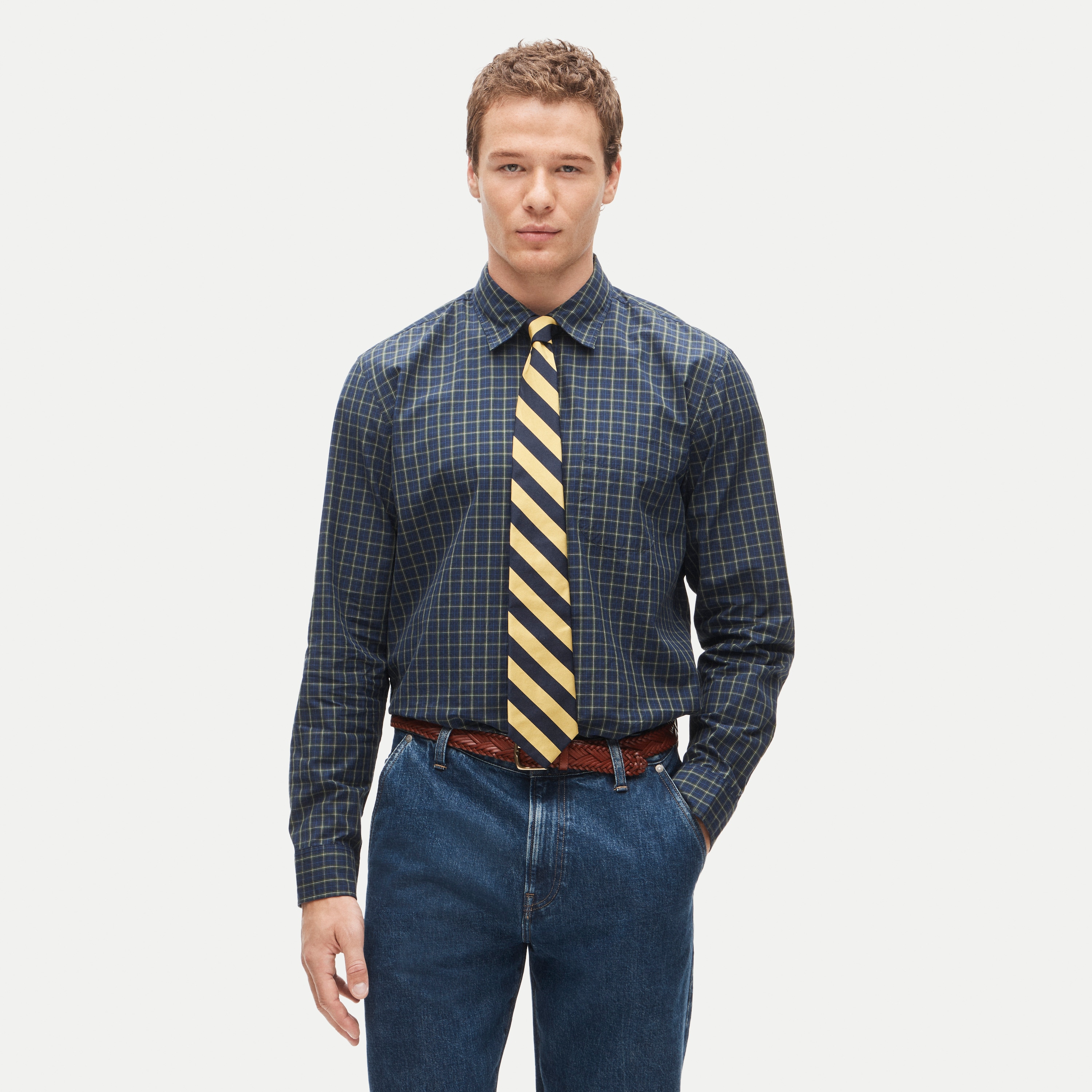 Poplin shirt with point collar