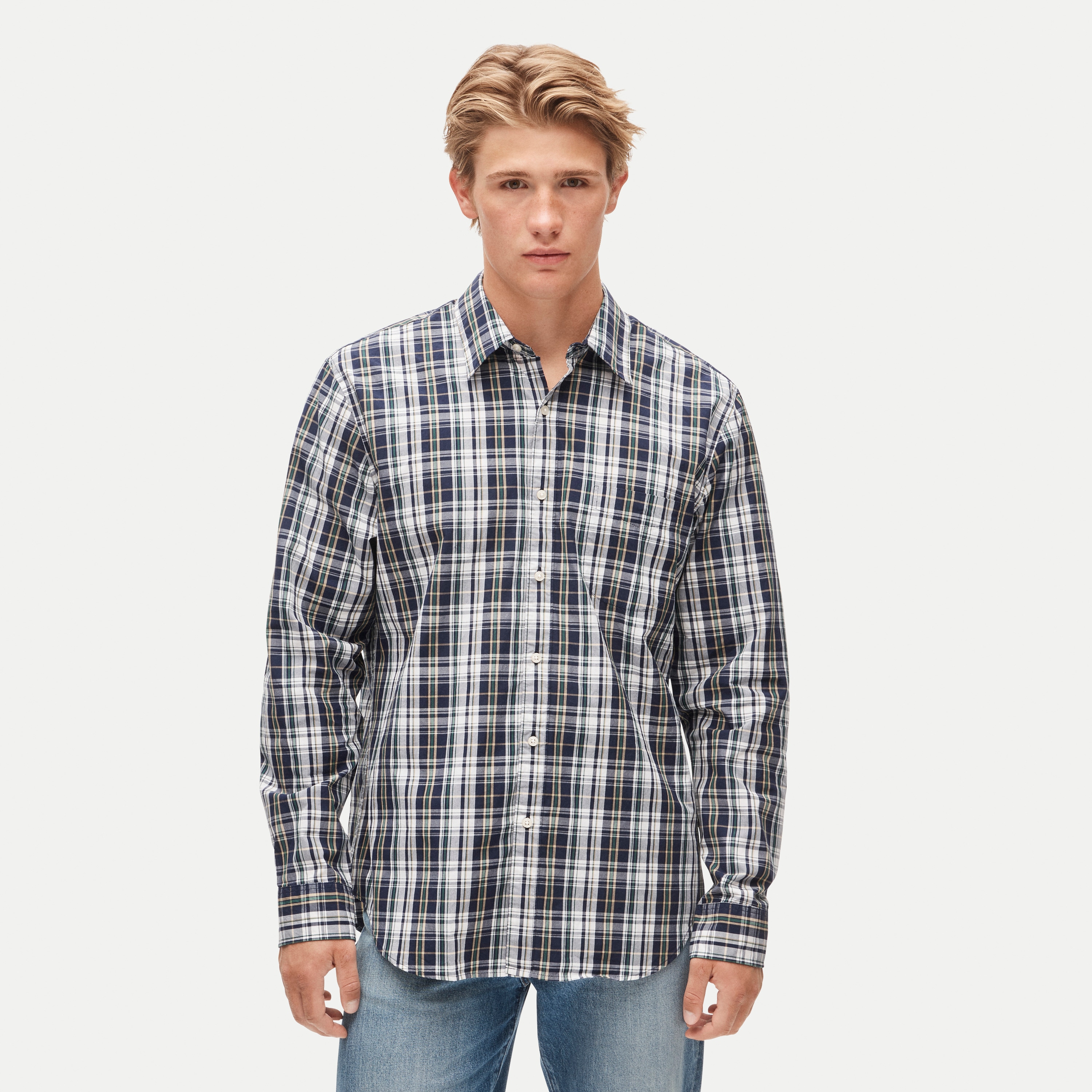 Poplin shirt with point collar