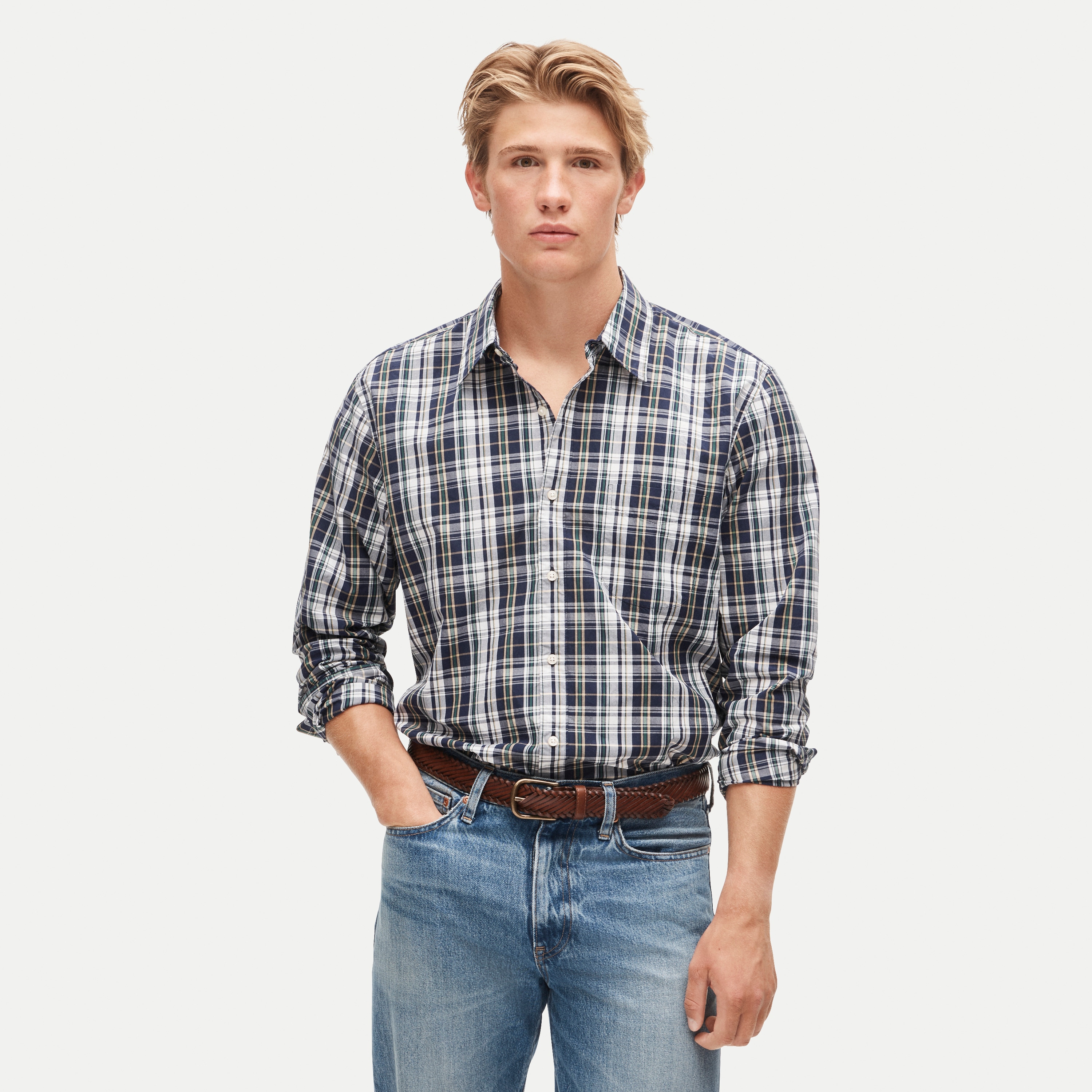 Poplin shirt with point collar
