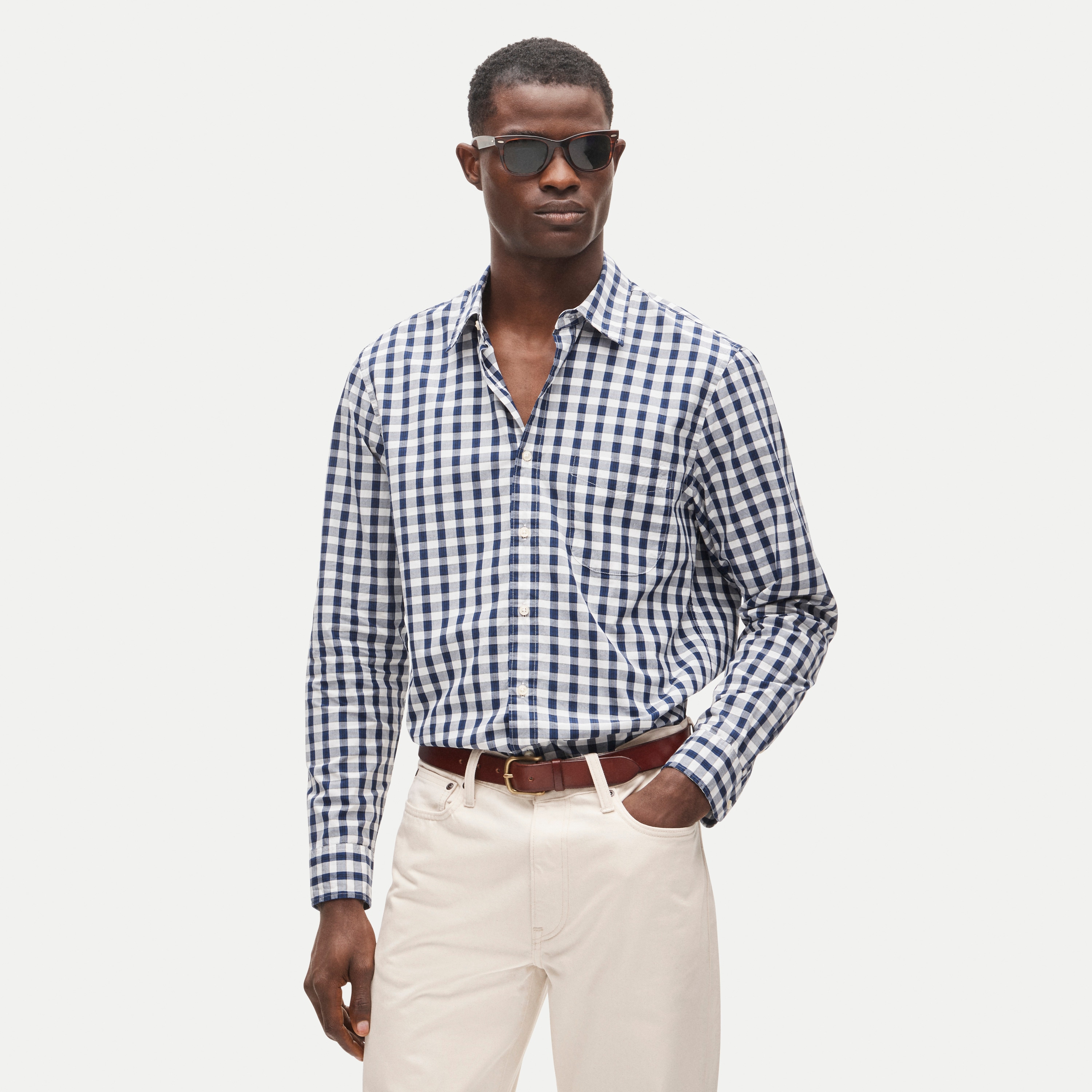 Poplin shirt with point collar