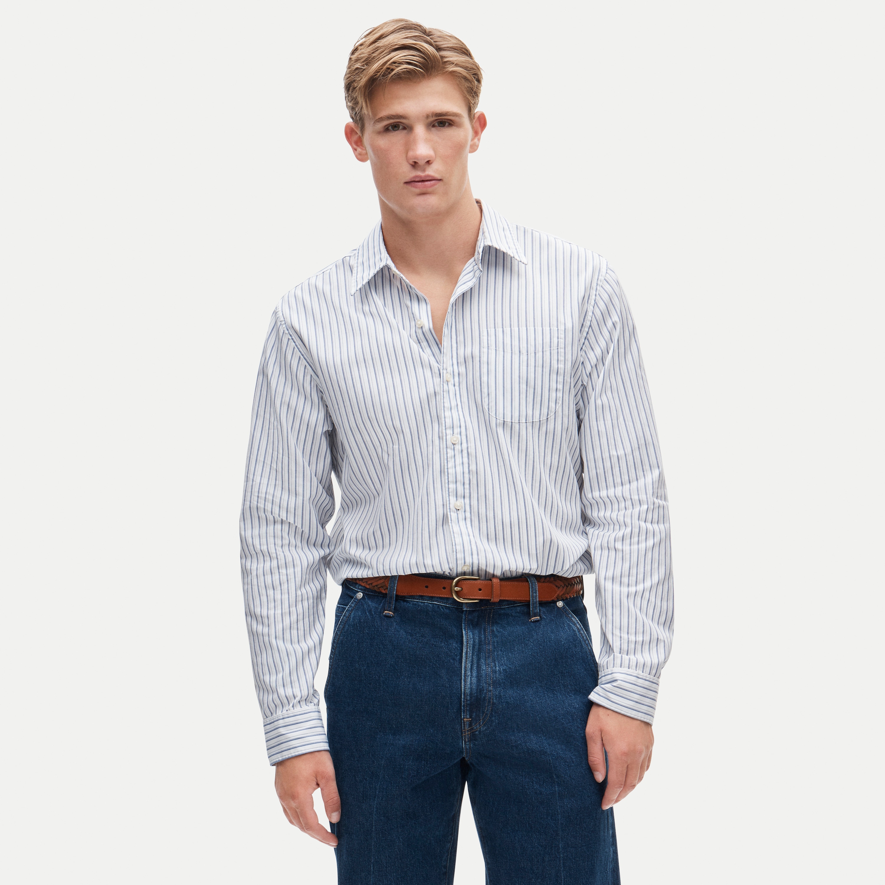 Poplin shirt with point collar