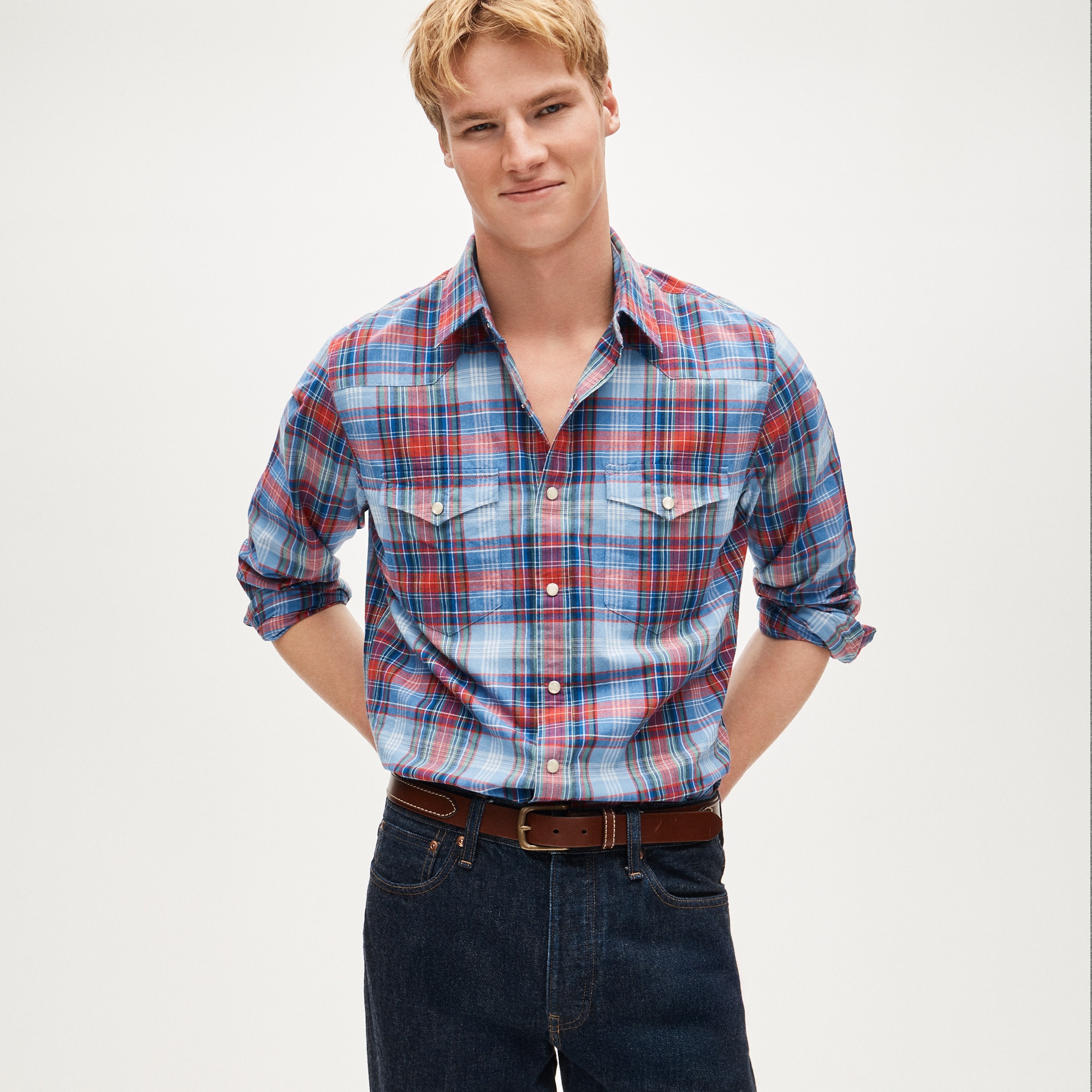 mens Western shirt in Indian madras plaid
