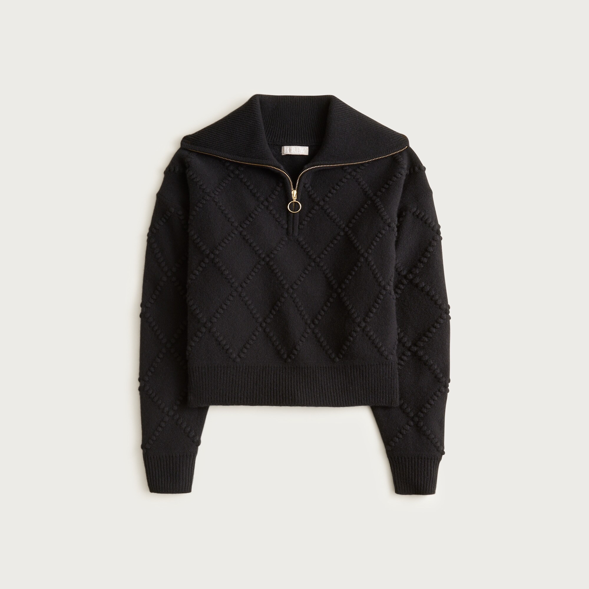 Popcorn-stitch quarter-zip sweater in vintage wool