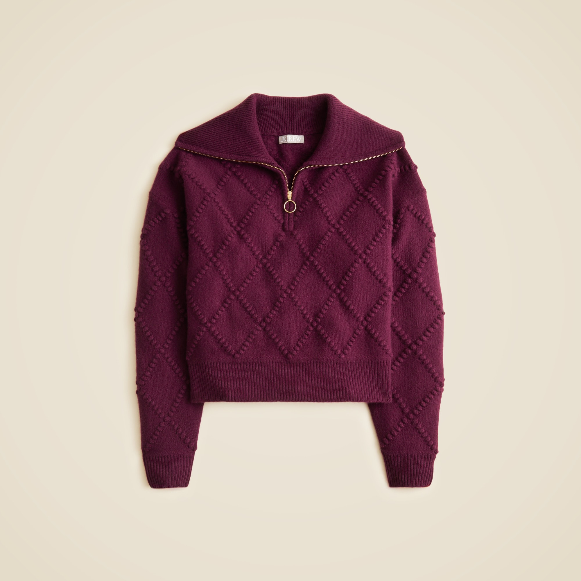 Popcorn-stitch quarter-zip sweater in vintage wool