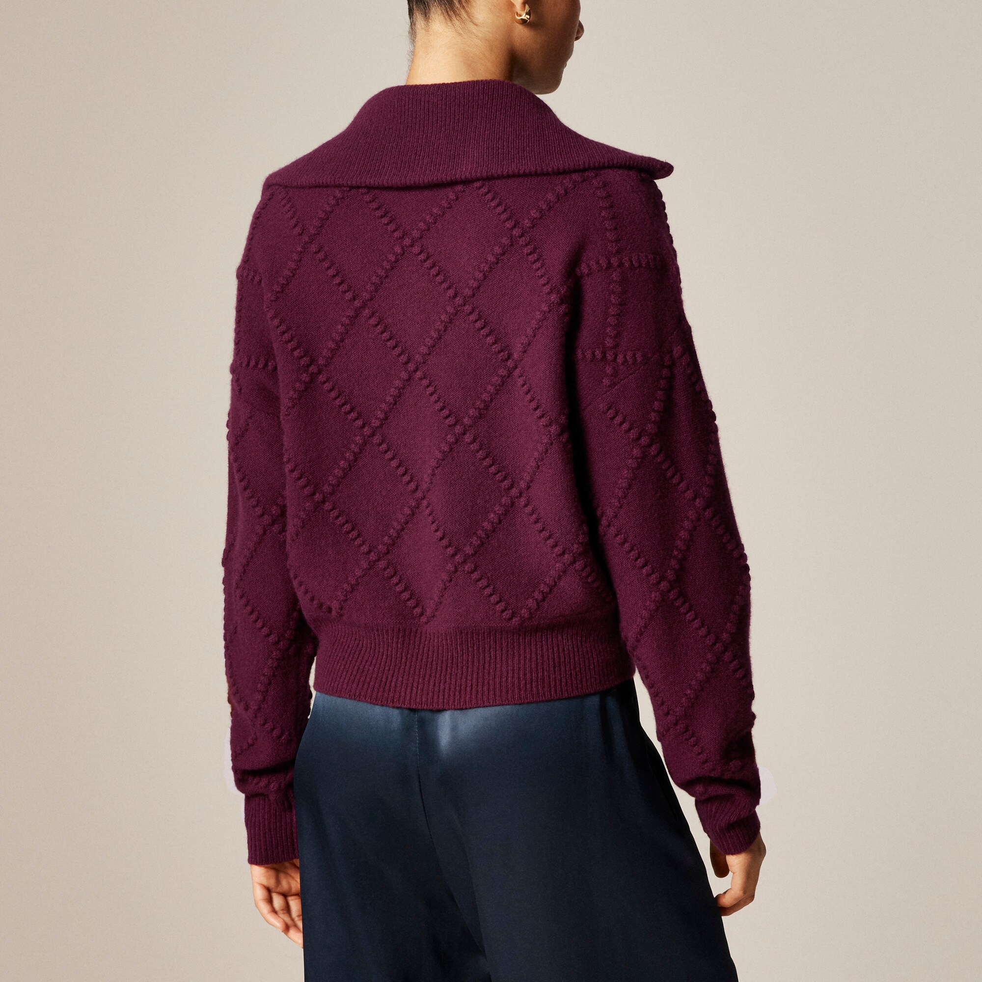 Popcorn-stitch quarter-zip sweater in vintage wool