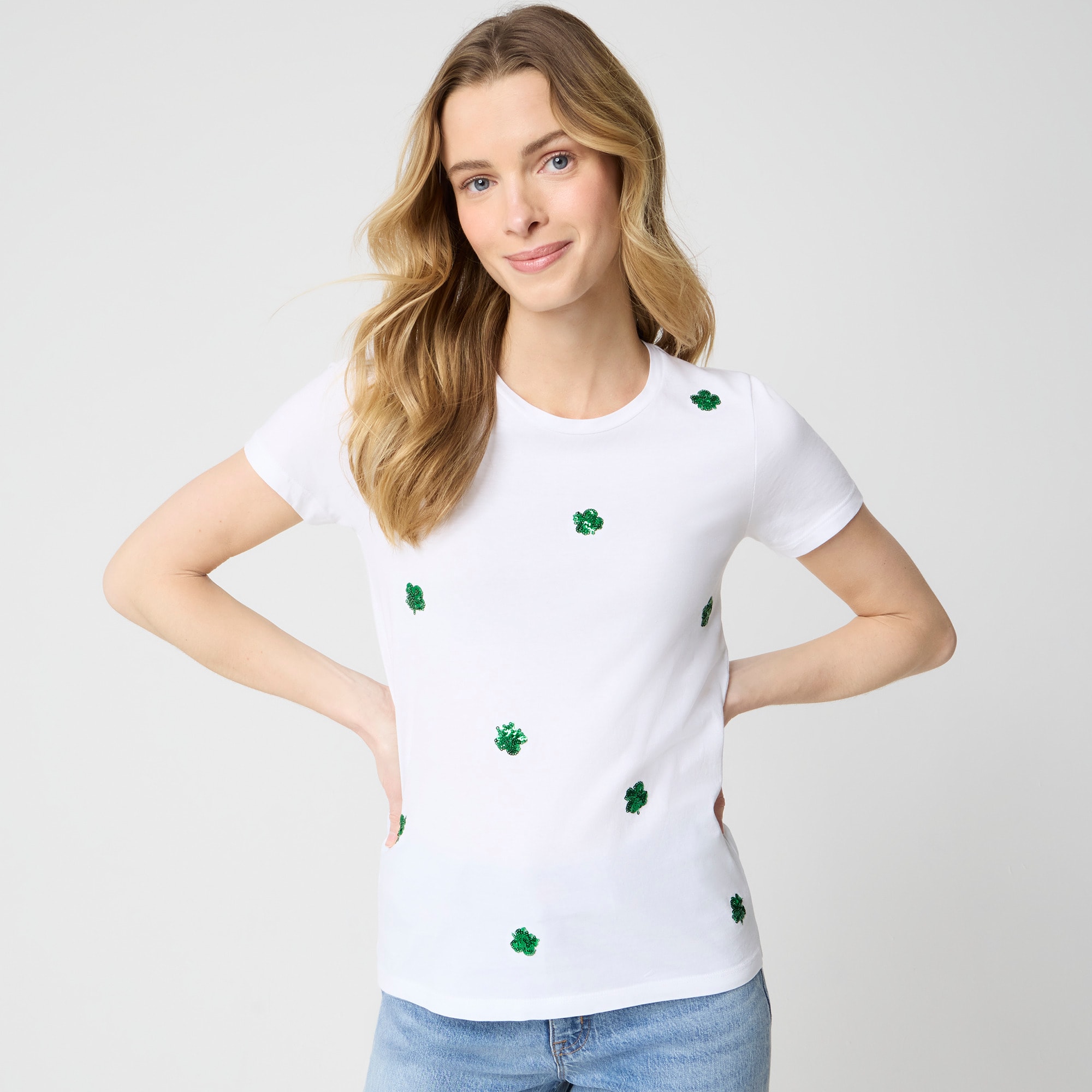 Sequin clovers graphic tee