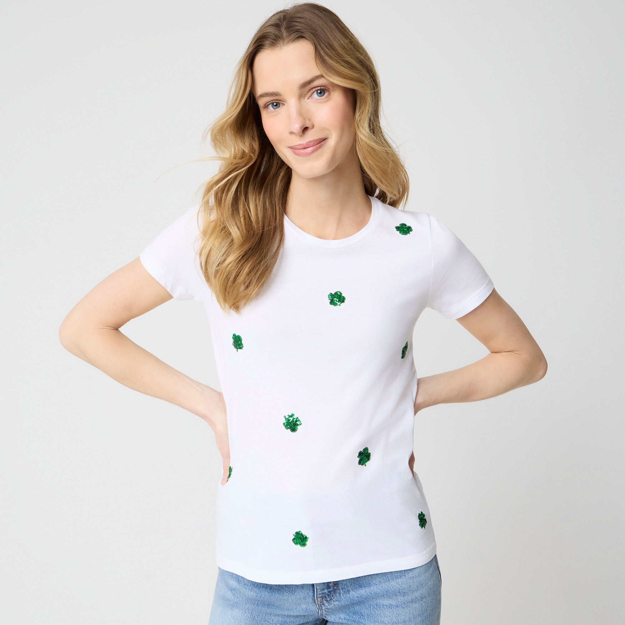 womens Sequin clovers graphic tee