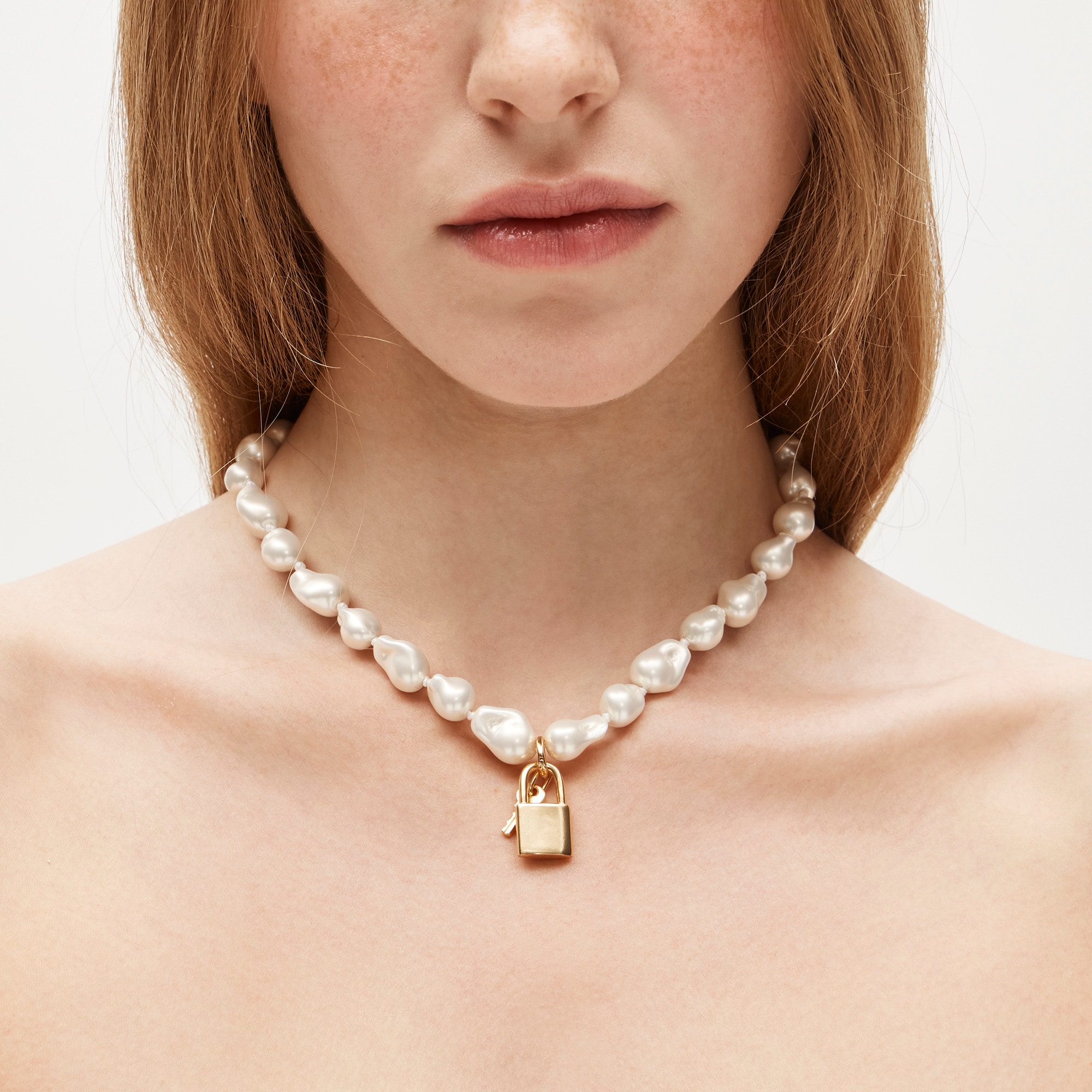 womens Baroque pearl necklace with key pendant