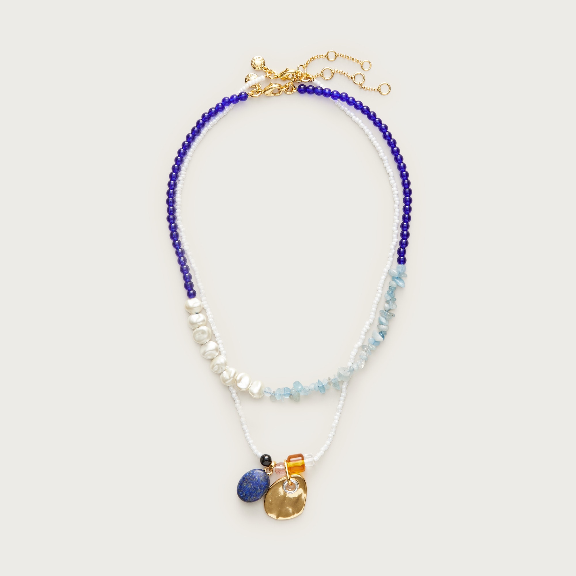 Grommet charm beaded necklaces set-of-two