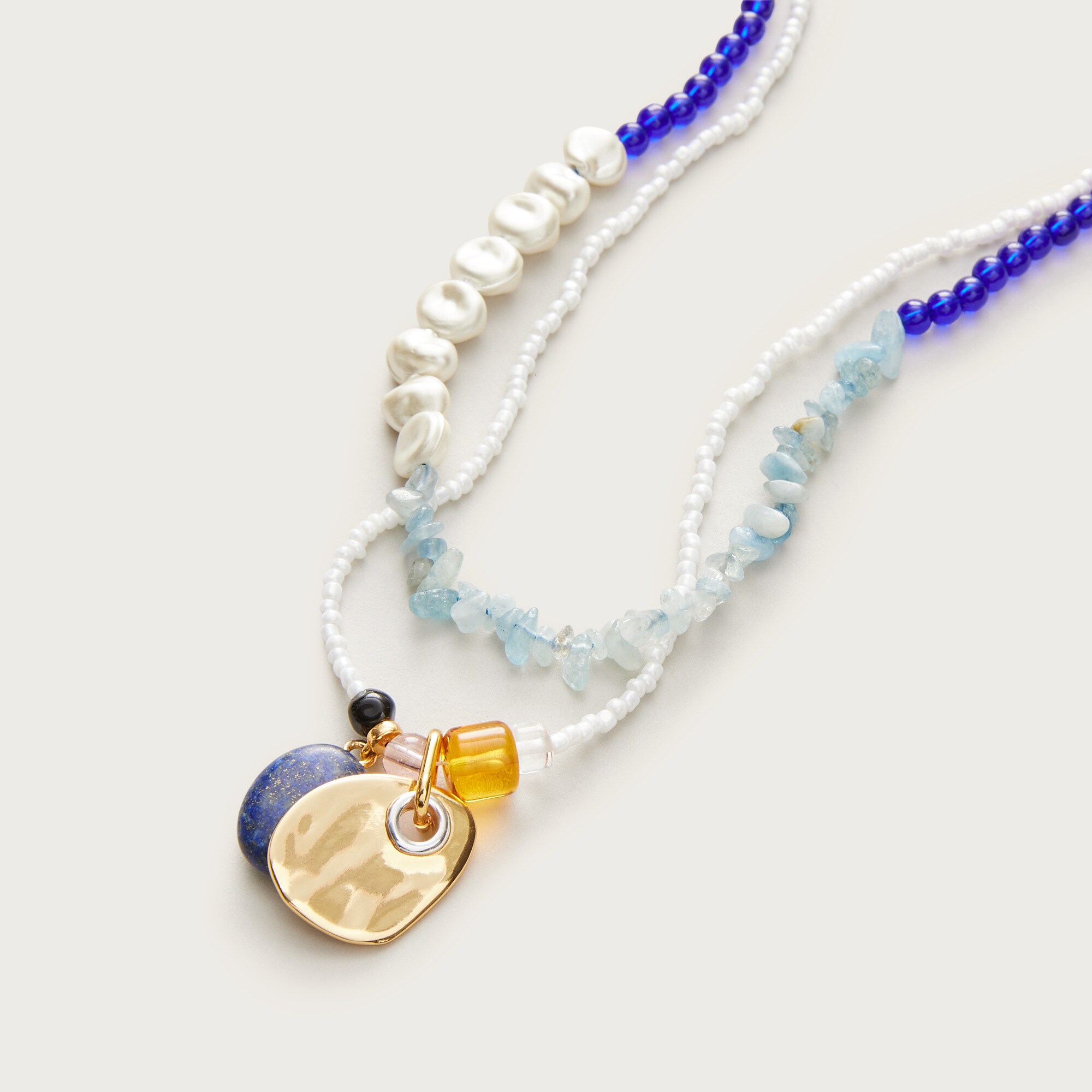 Grommet charm beaded necklaces set-of-two