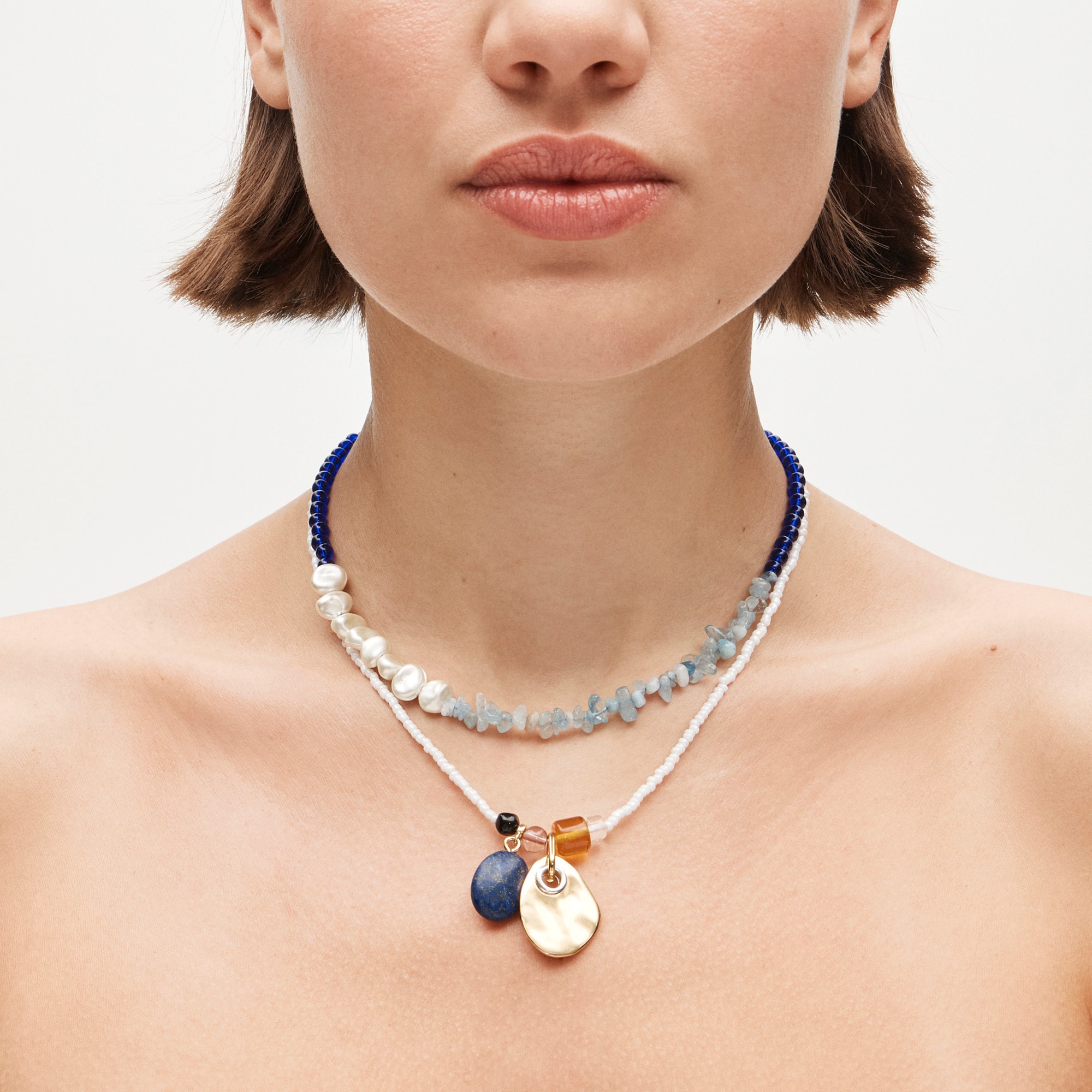 Grommet charm beaded necklaces set-of-two