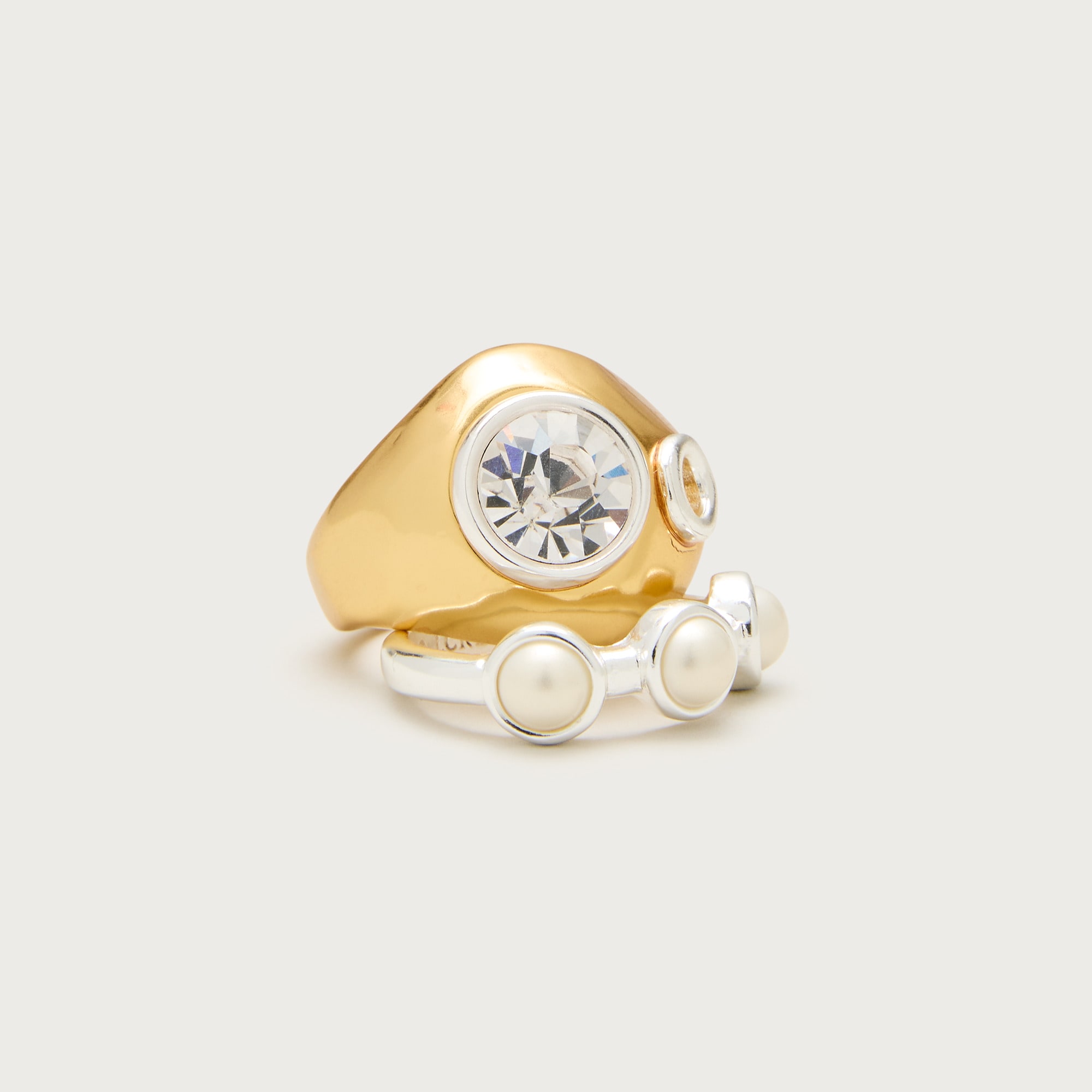 Pearl and crystal rings set-of-two