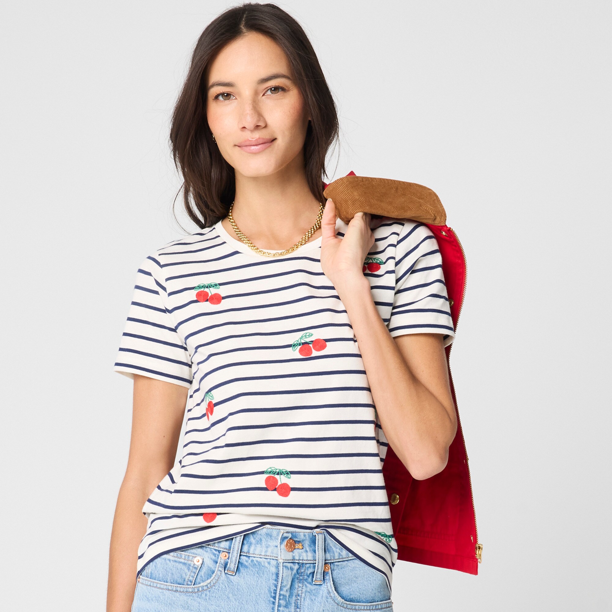 Cherries On Stripes Graphic Tee For Women | Factory