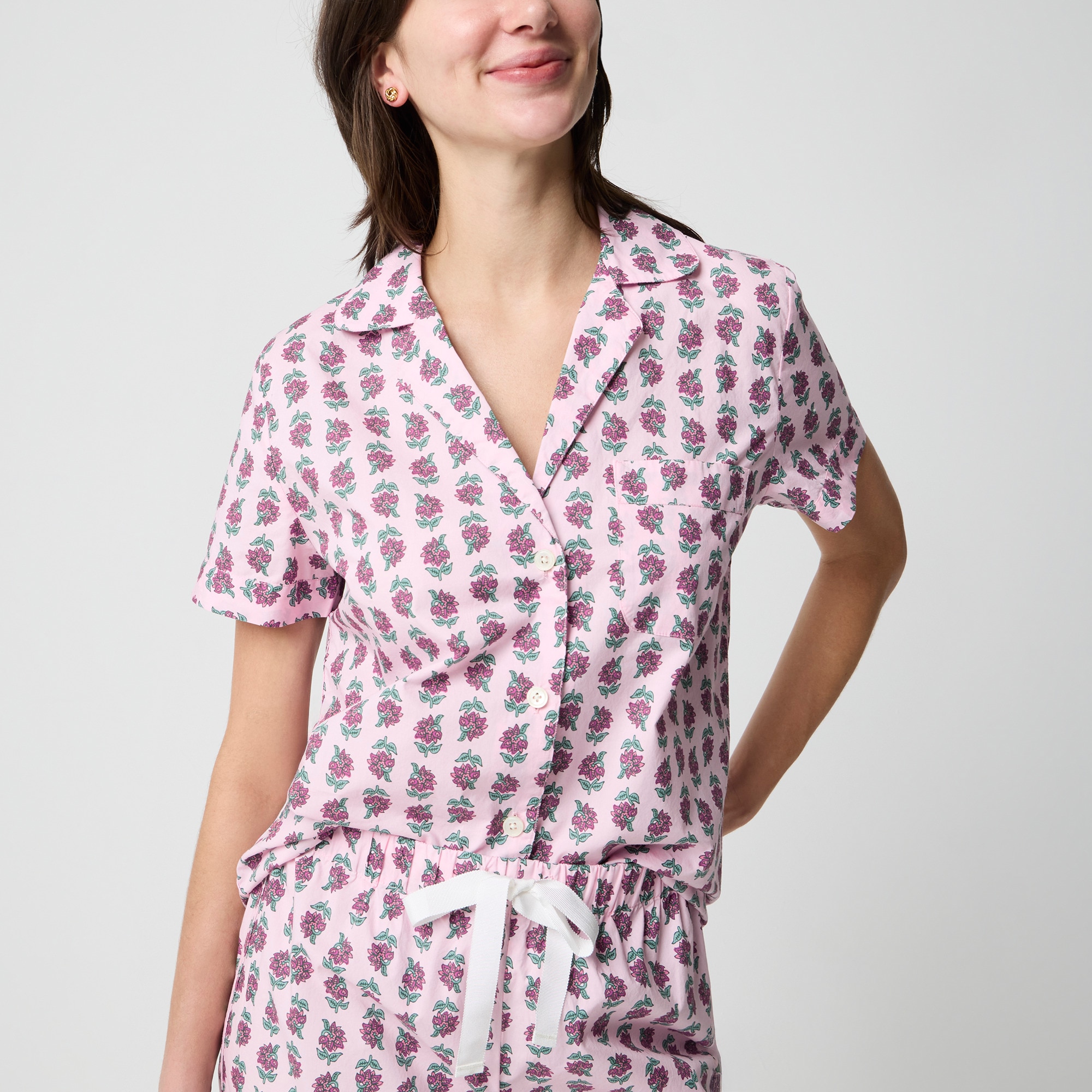 Short-sleeve printed top and pants pajama set