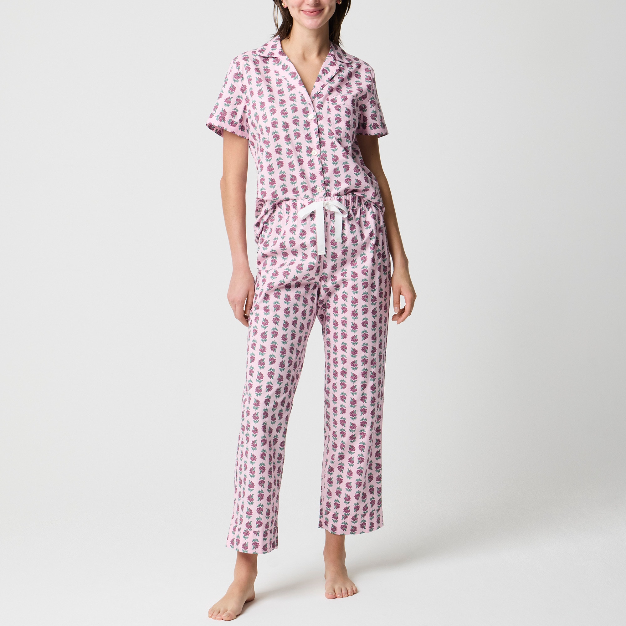 Short-sleeve printed top and pants pajama set