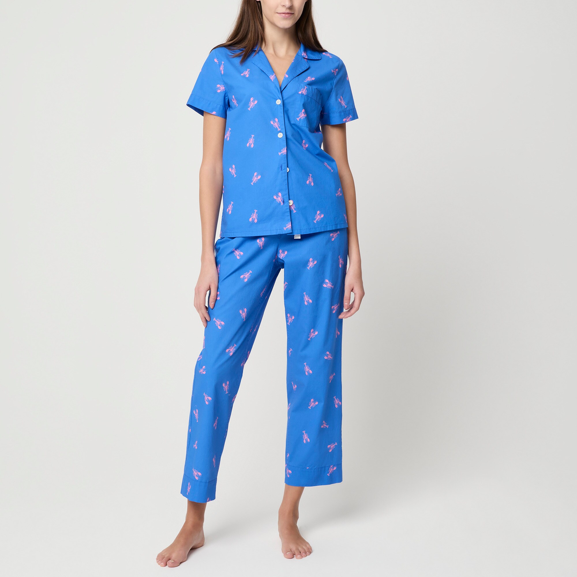 Short-sleeve printed top and pants pajama set