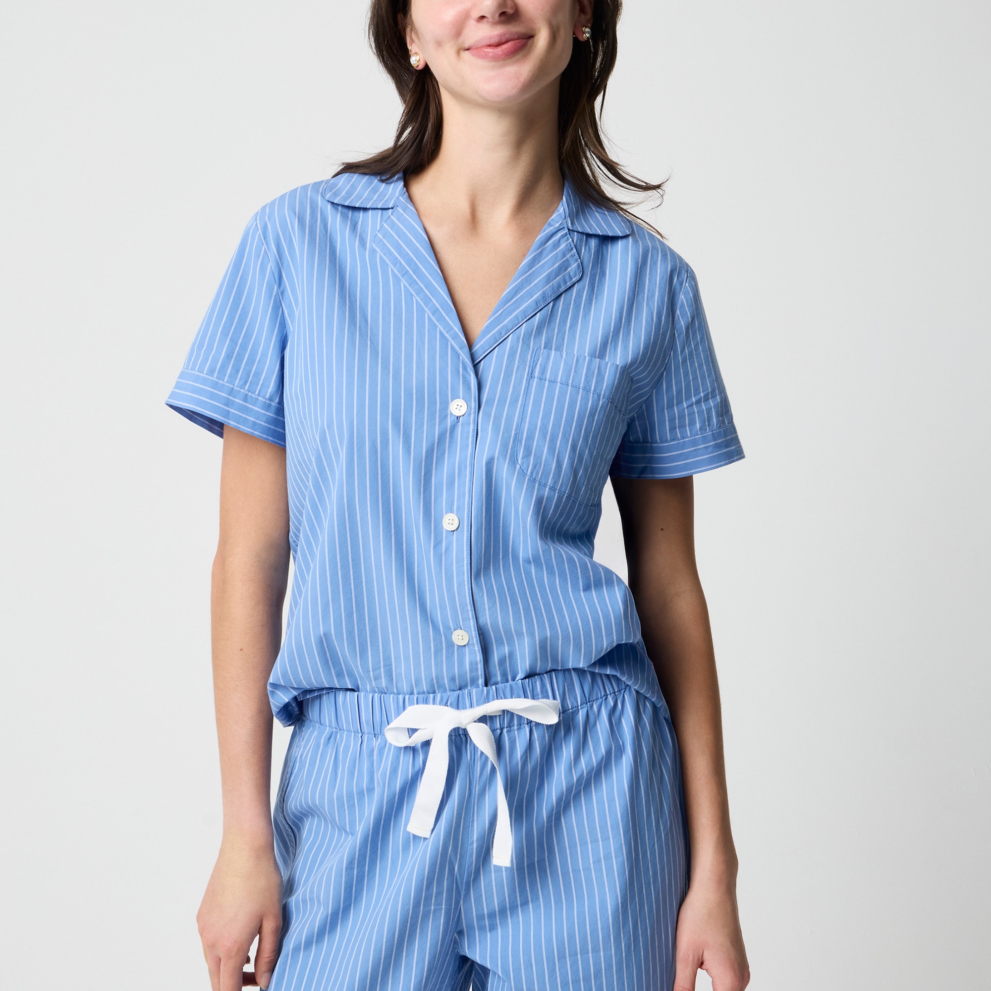 Striped short-sleeve top and pants pajama set