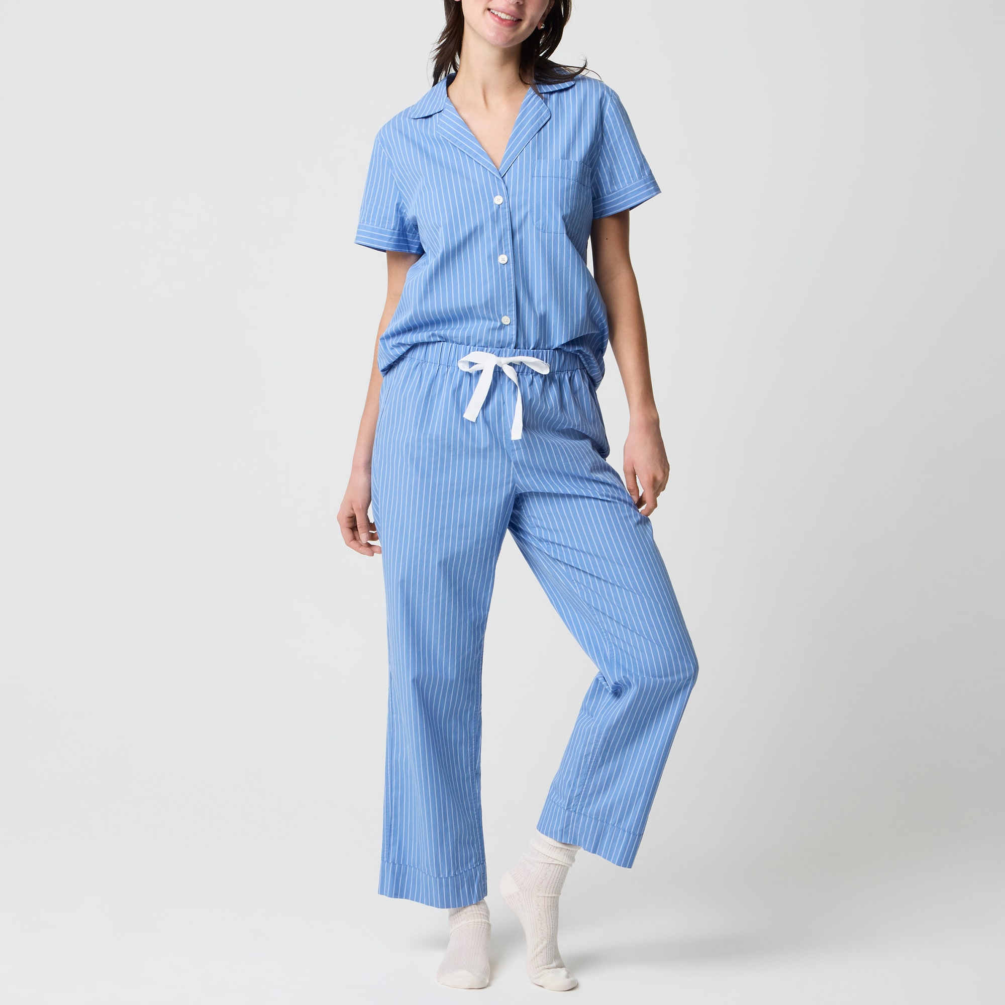 Striped Short-sleeve Top And Pant Pajama Set For Women | Factory