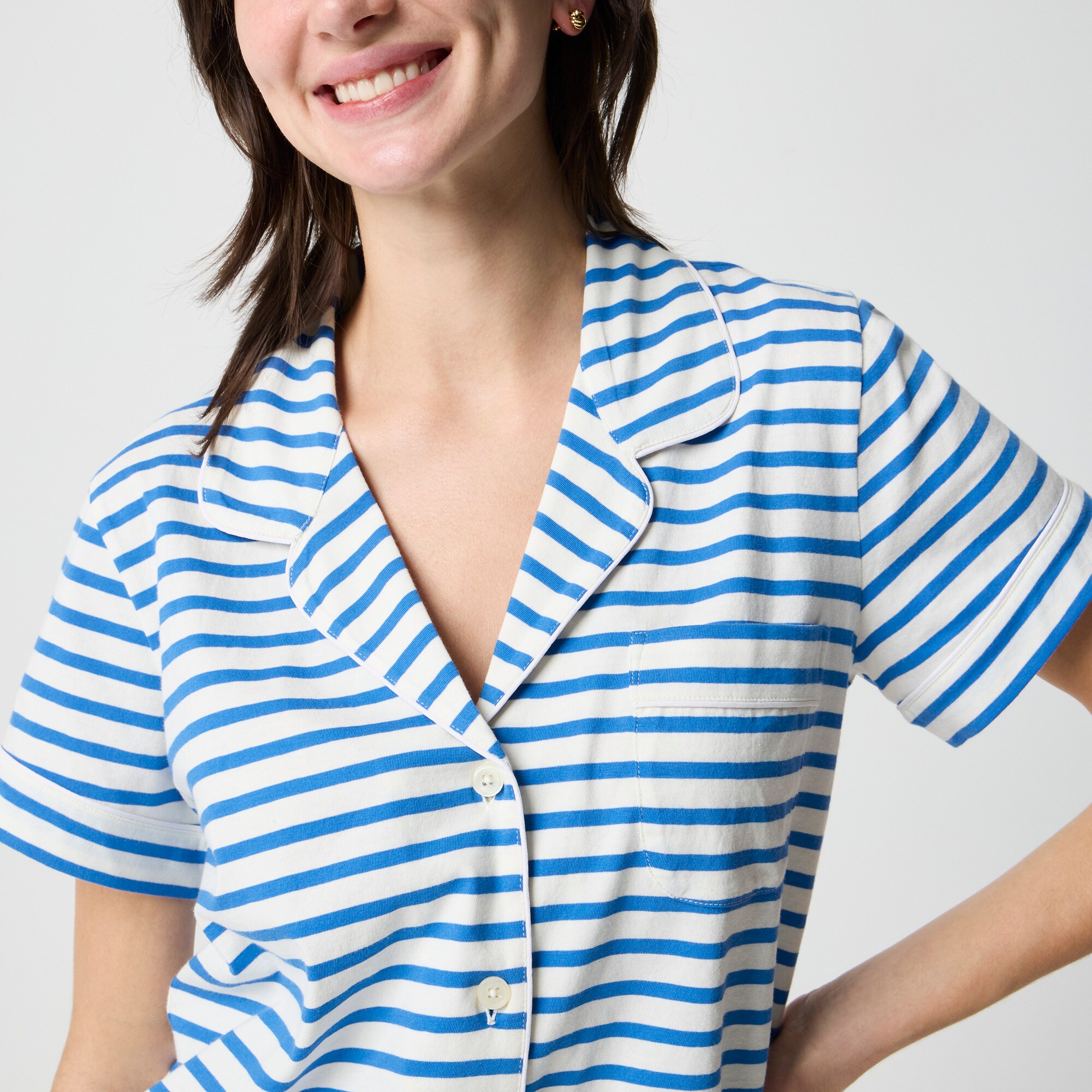 Striped knit short-sleeve top and pants pajama set