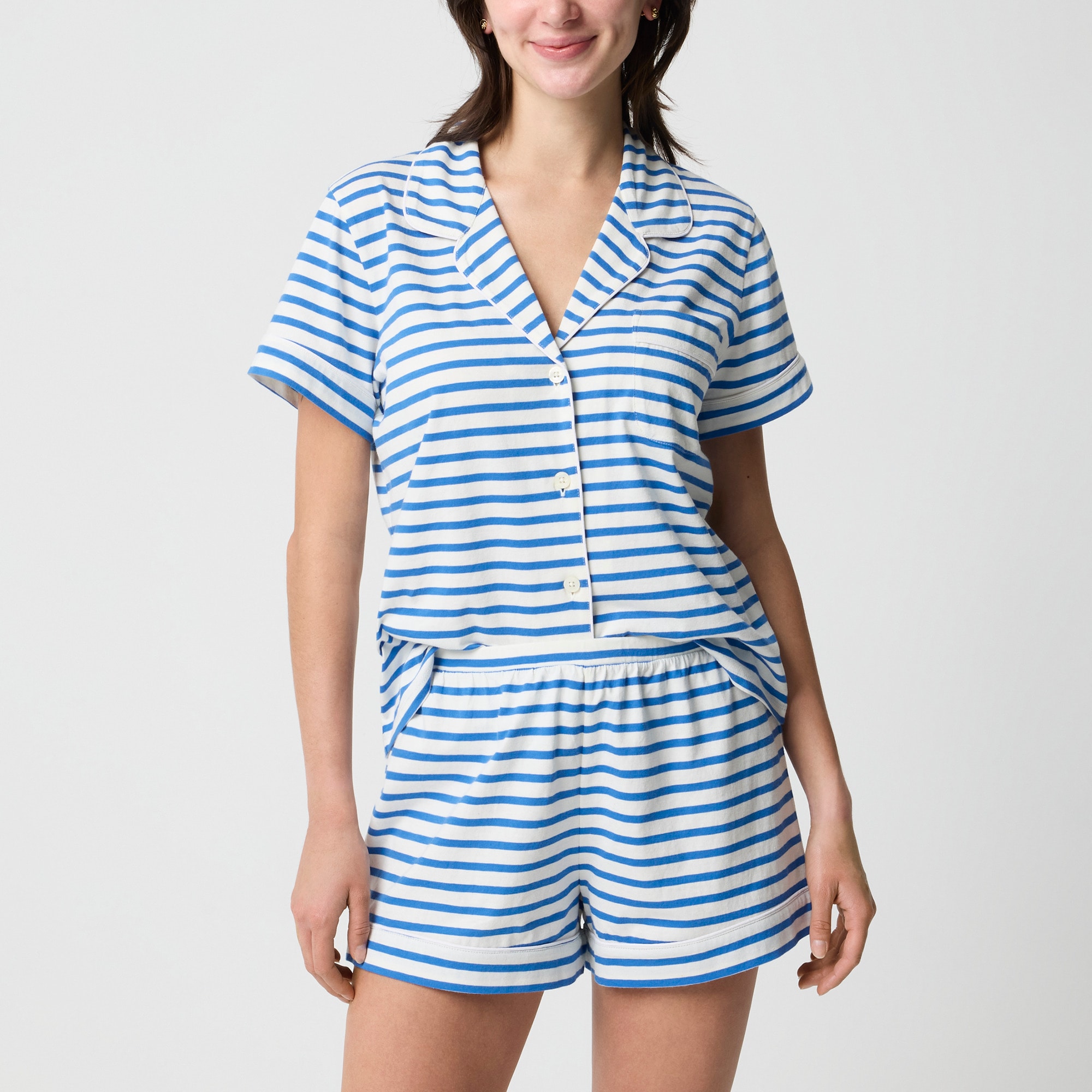 Striped Knit Short-sleeve Top And Pants Pajama Set For Women | Factory