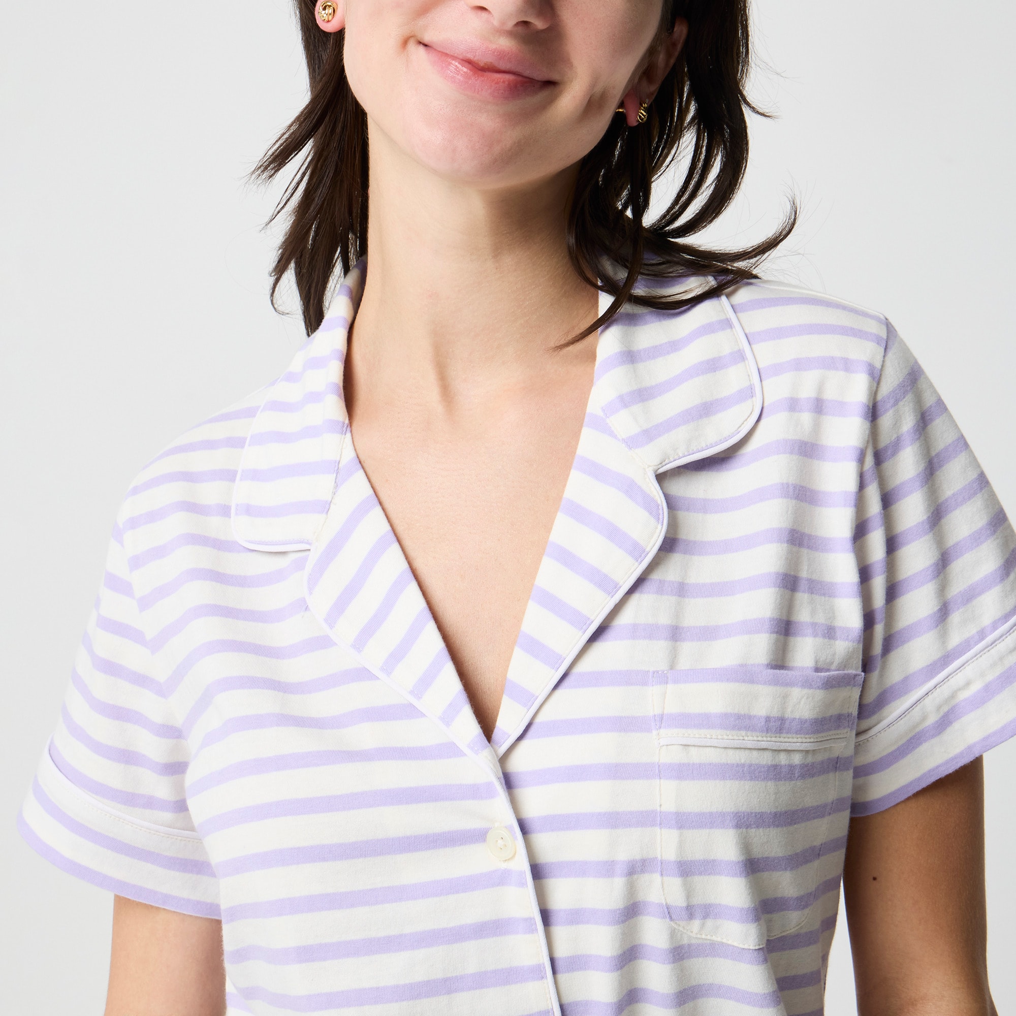 Striped knit short-sleeve top and pants pajama set