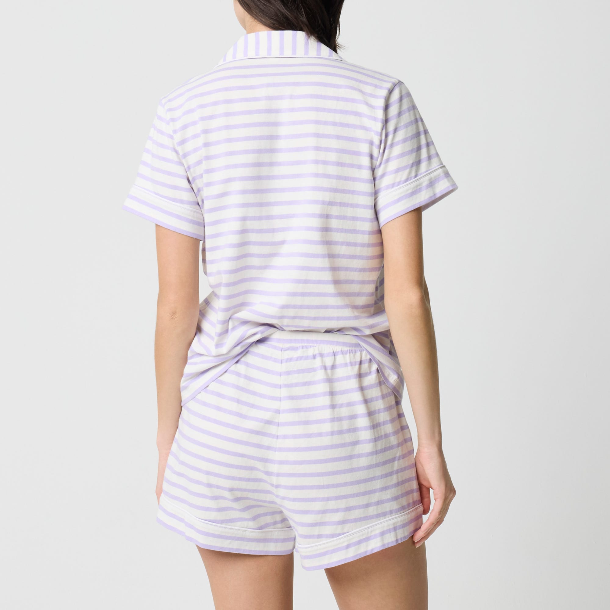 Striped knit short-sleeve top and pants pajama set